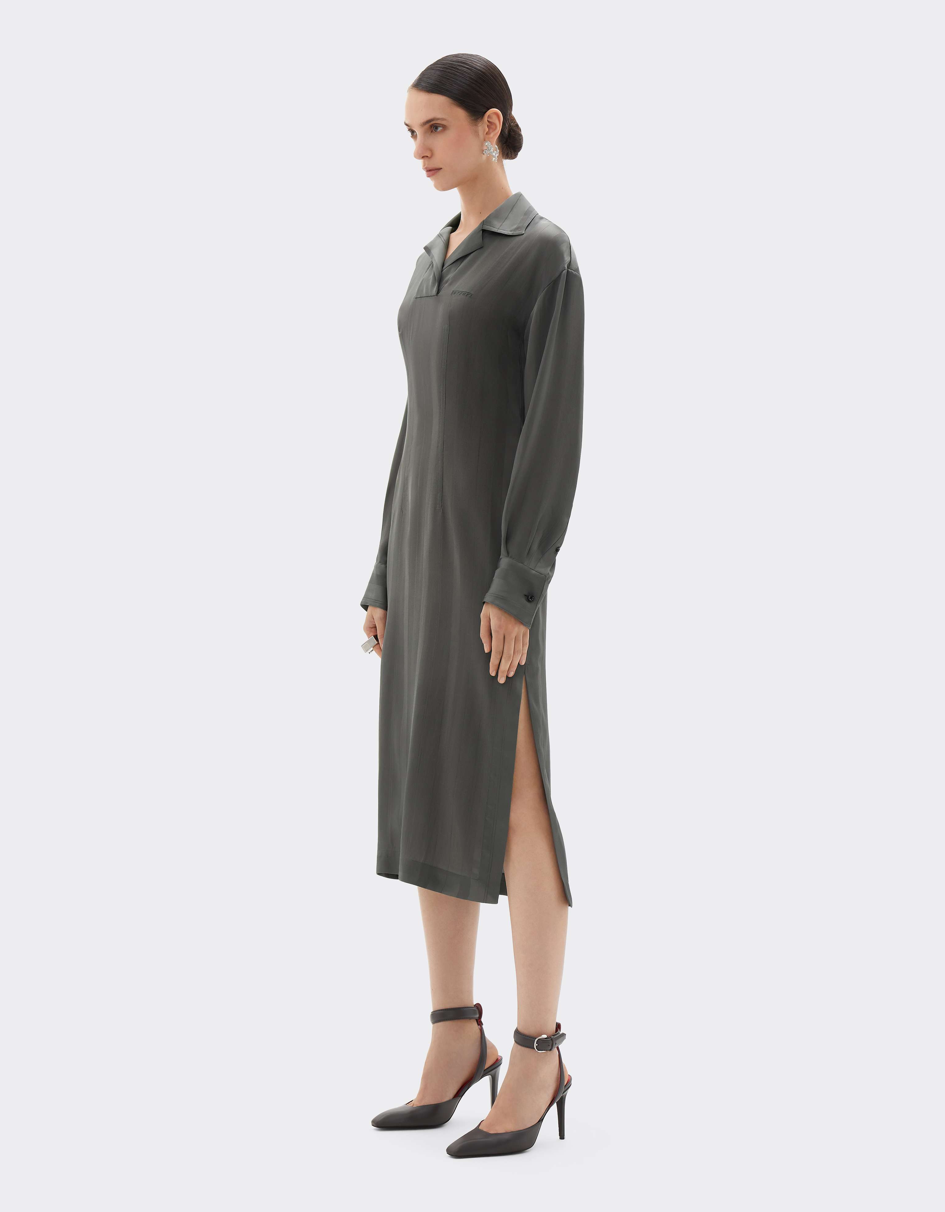  Ferrari Robe Midi En Jacquard De Soie Mélangée à Rayures Pekin - Female Prêt-à–porter Verde Piombo 40 