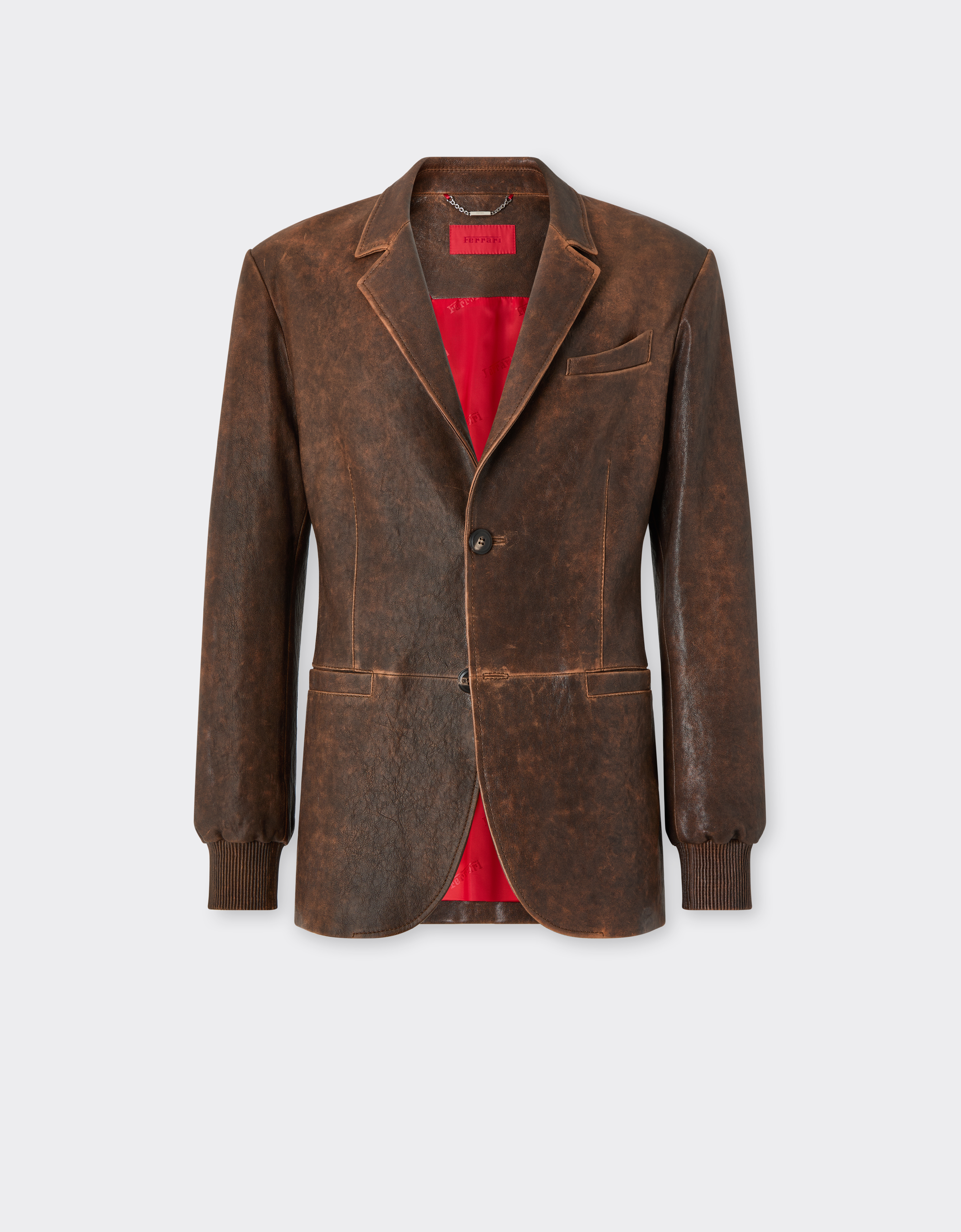 Ferrari Men's Khaki Green Damask Leather Blazer - Jackets & Outerwear 46