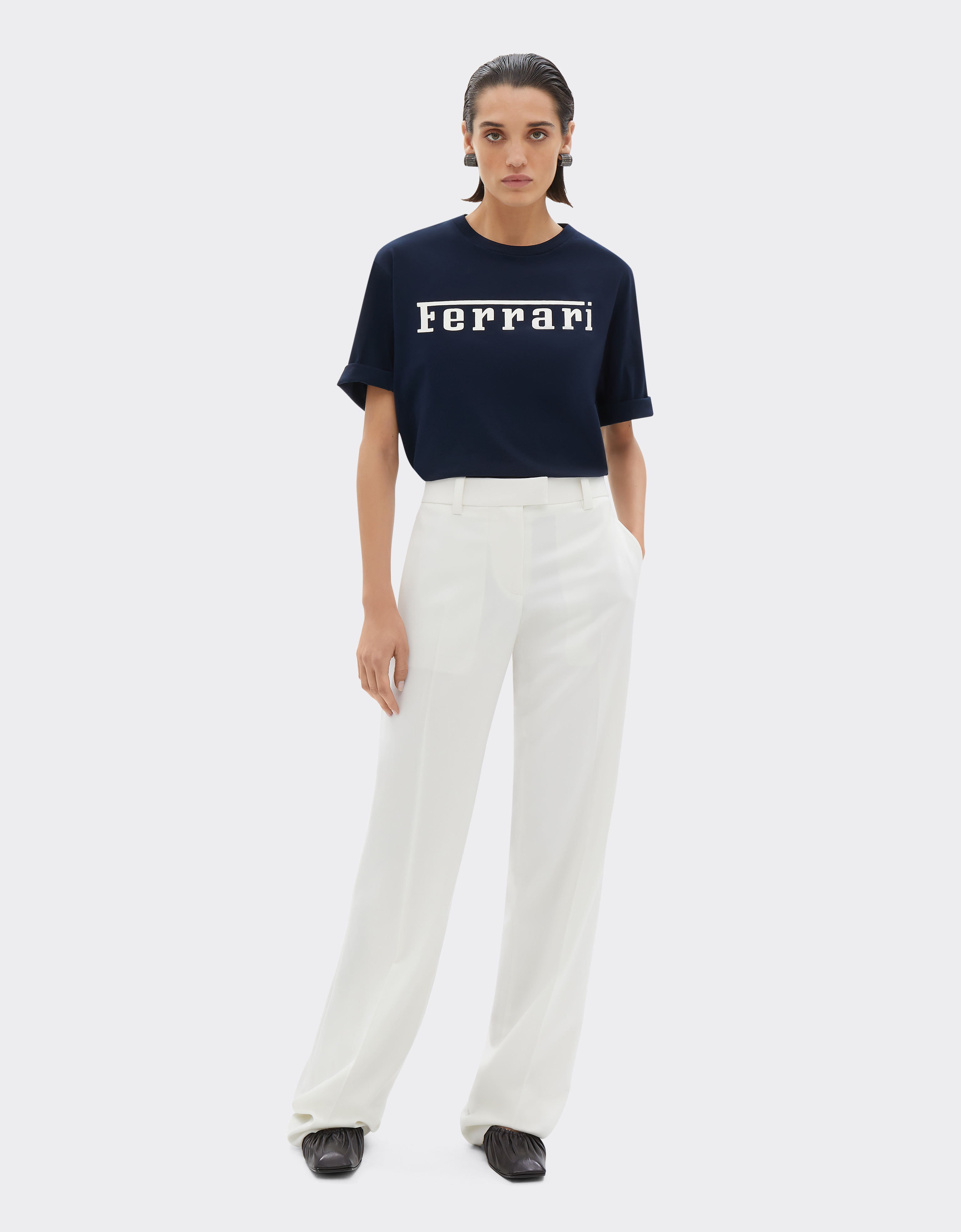 Ferrari Cotton T-shirt With Logo In Navy