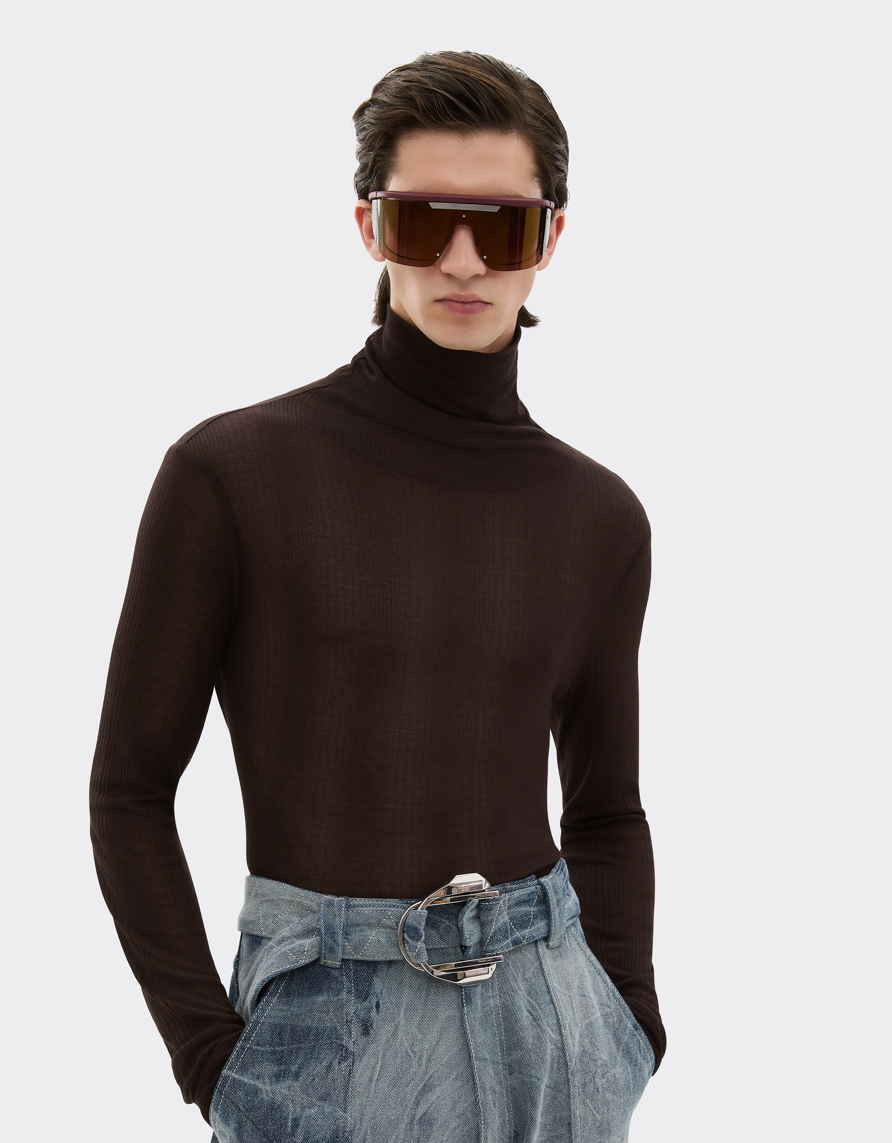 Ferrari High-neck Jersey Top In Brown