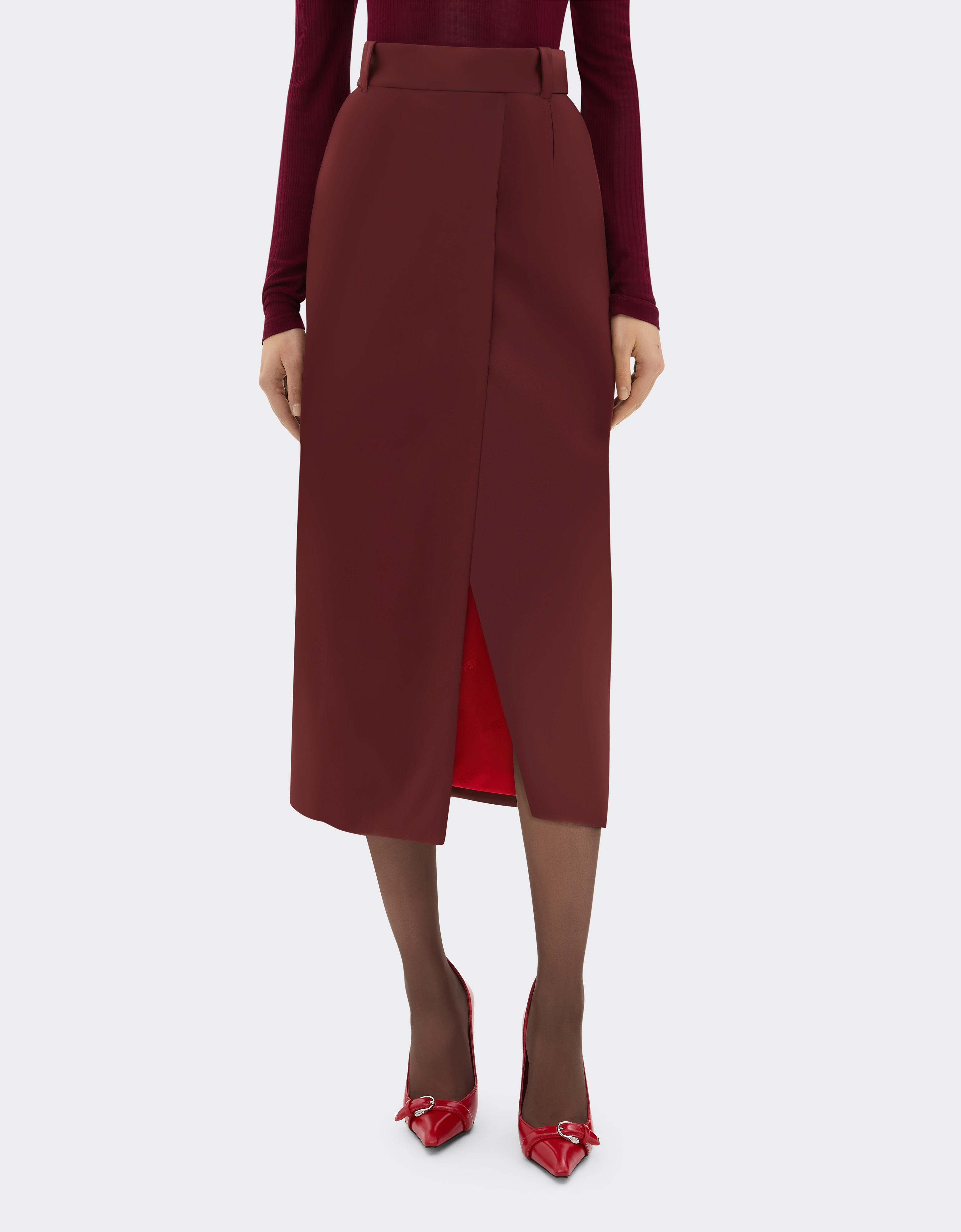 Ferrari Wool Satin Skirt In Brown