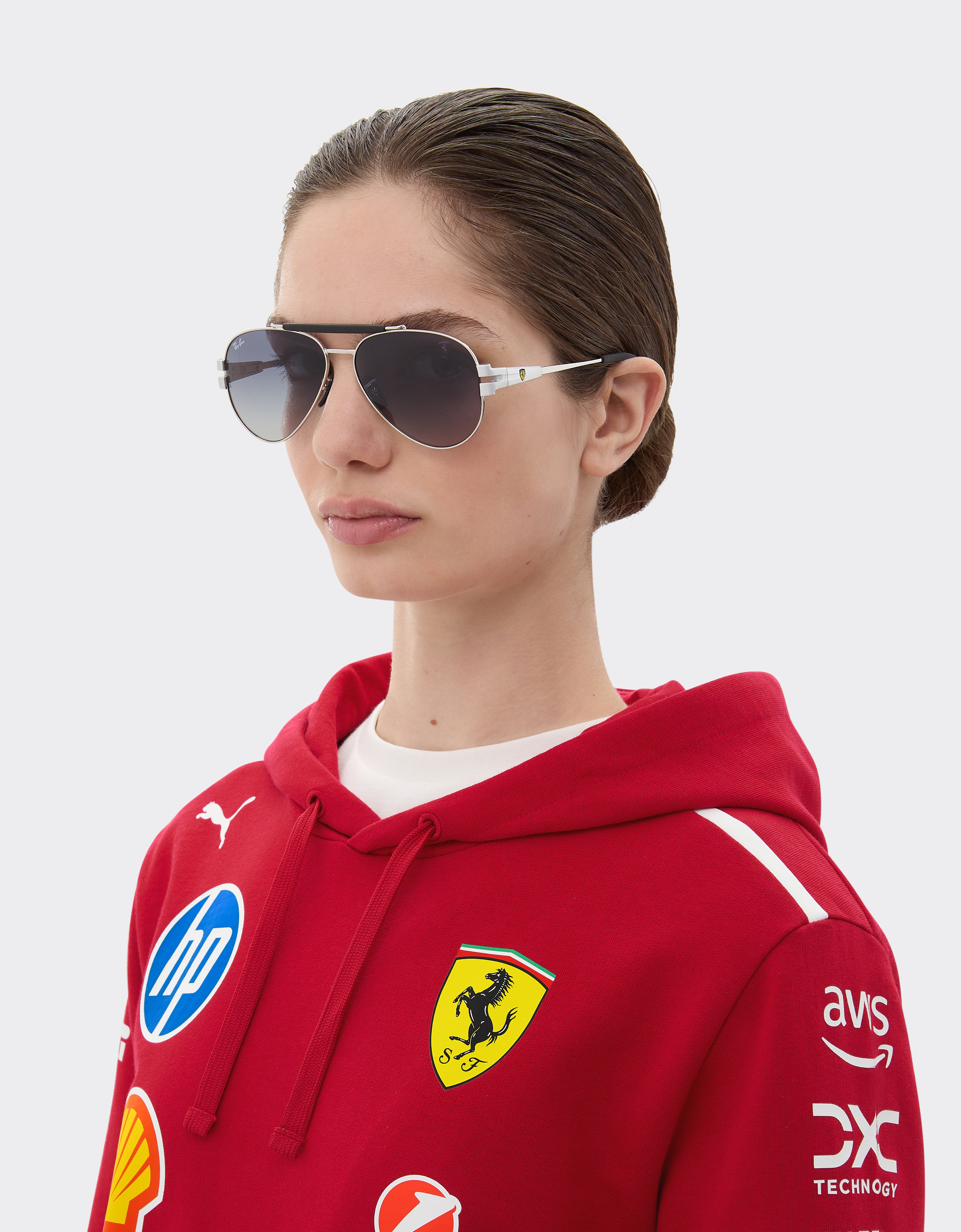  Ferrari Ray-ban For Scuderia Ferrari Rb3762m In Silver-tone Metal With Blue Gradient Grey Lenses -  Sunglasses Silver Os 