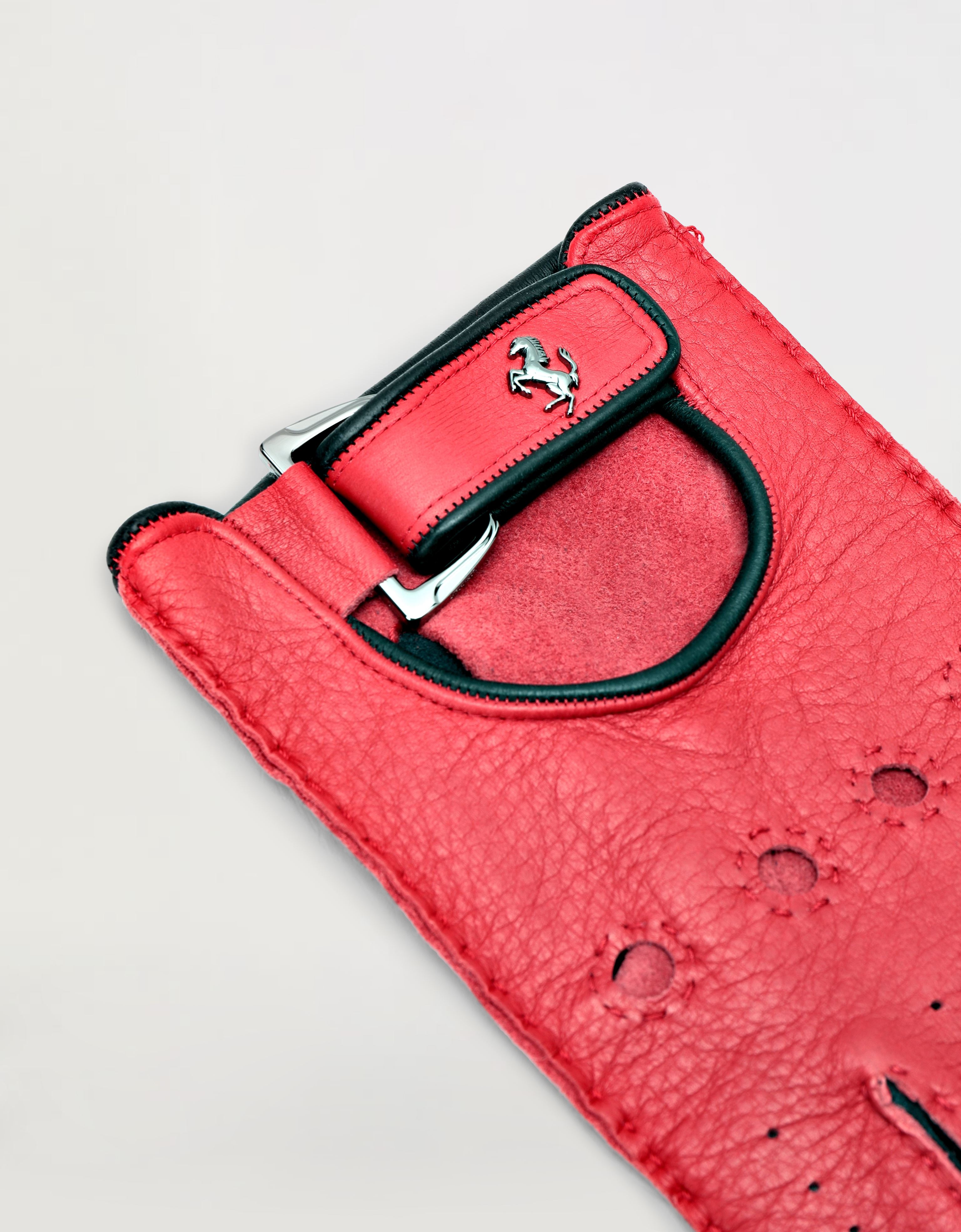 Ferrari Leather Driving Gloves With Prancing Horse Detail In Rosso Corsa