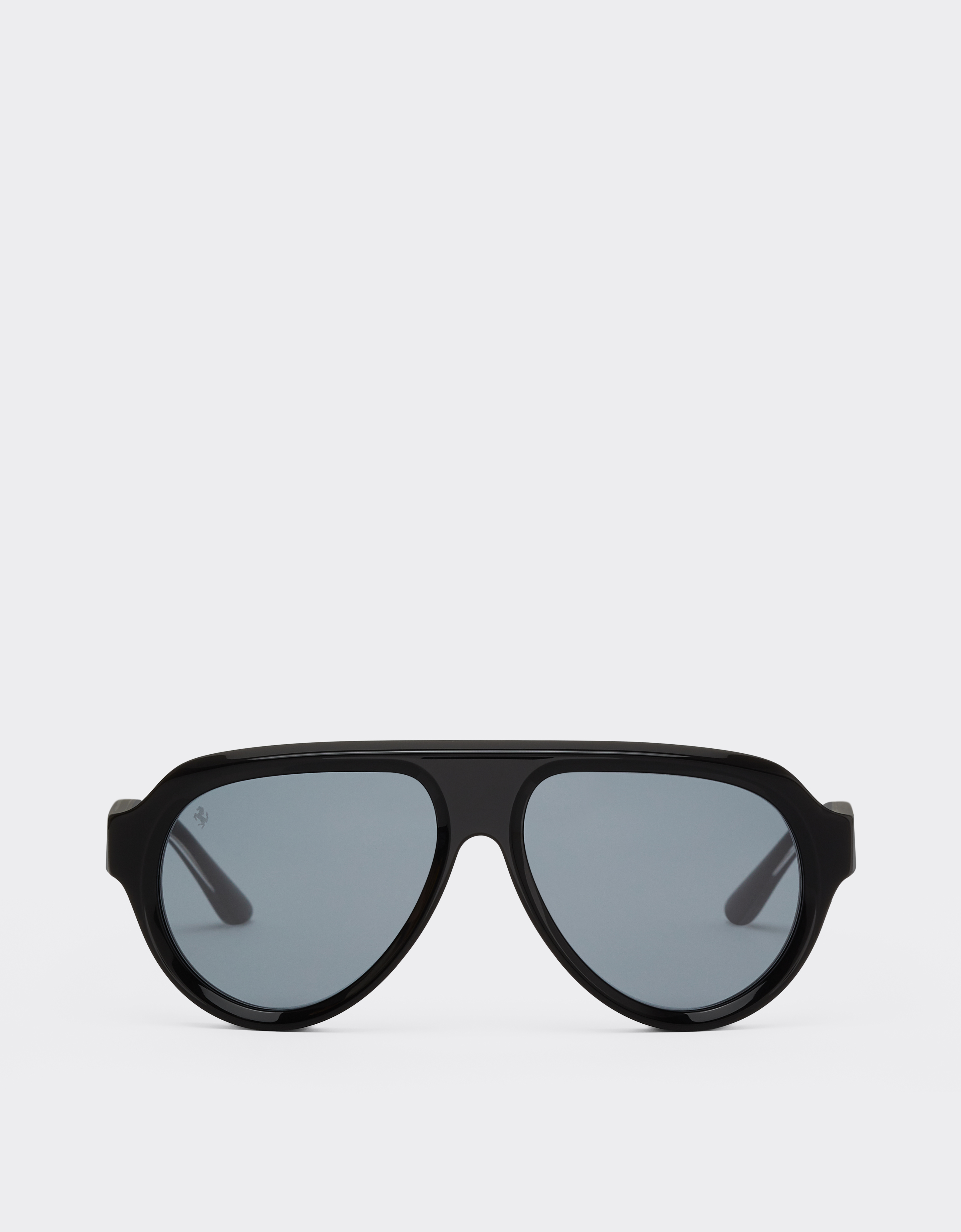 Ferrari Unisex Black Sunglasses In Shiny Acetate With Blue Lenses - Collection Os