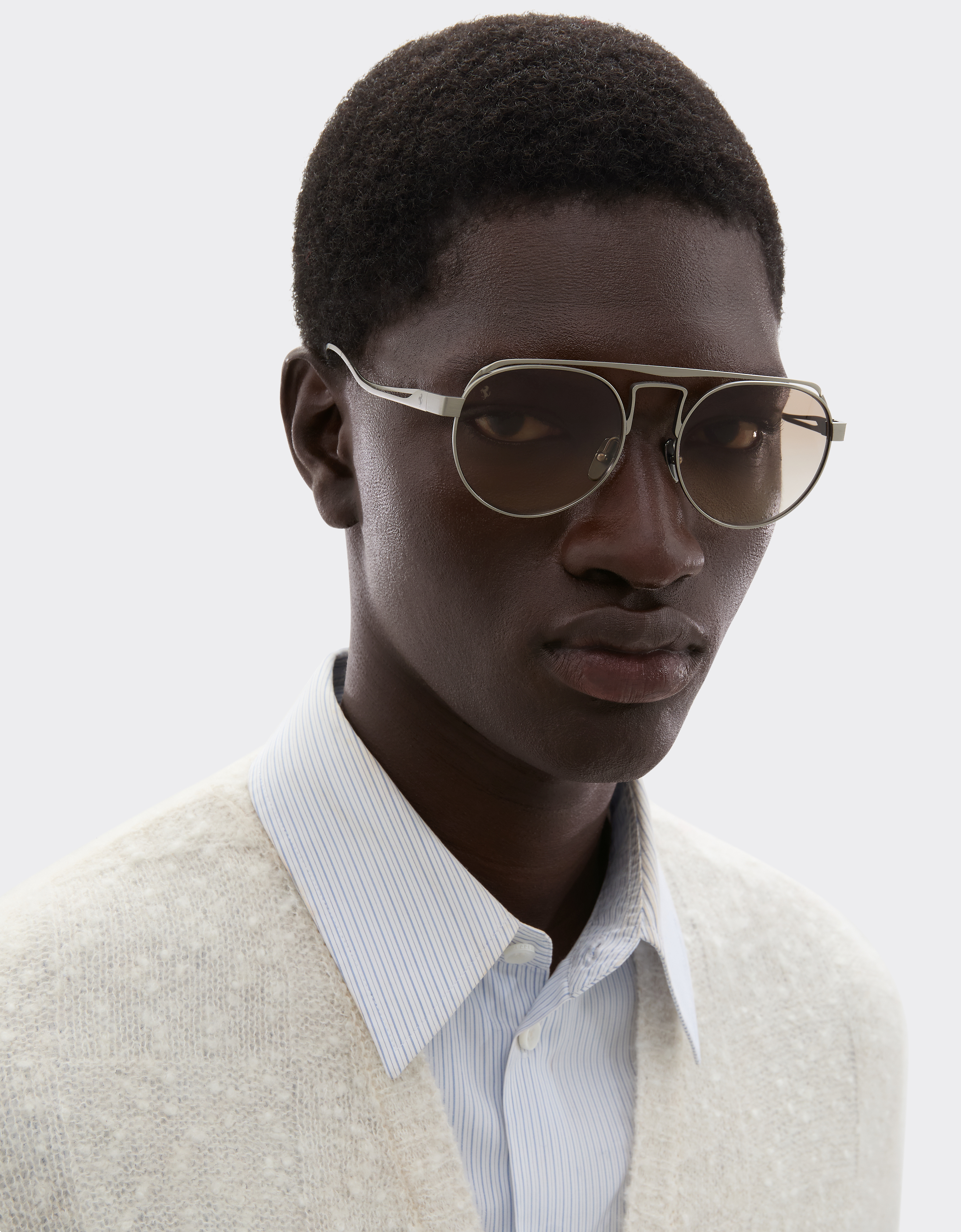 Ferrari Sunglasses In Brushed Graytitanium With Brown Gradient Lenses In Metallic