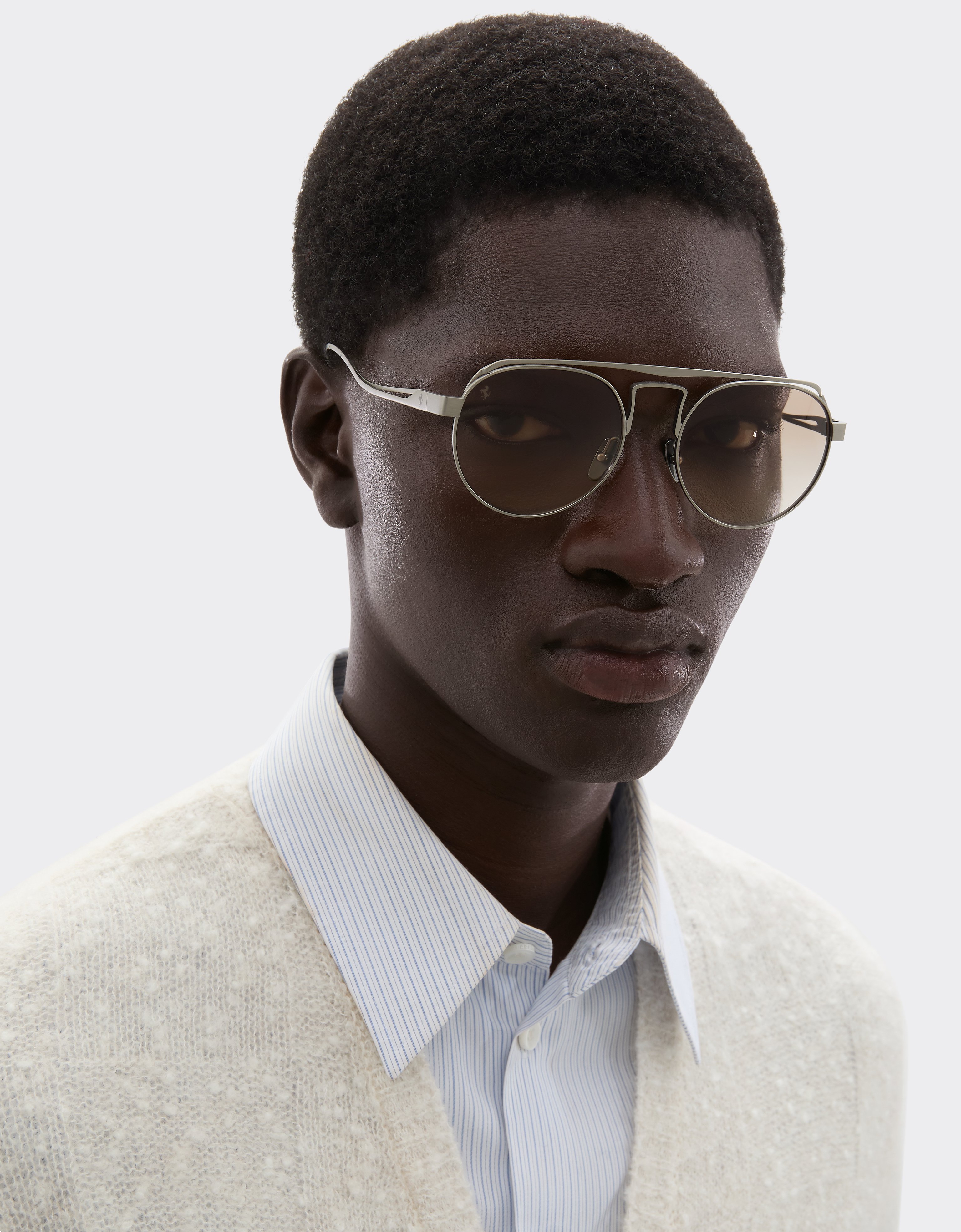 Ferrari Sunglasses In Brushed Graytitanium With Brown Gradient Lenses In Metallic
