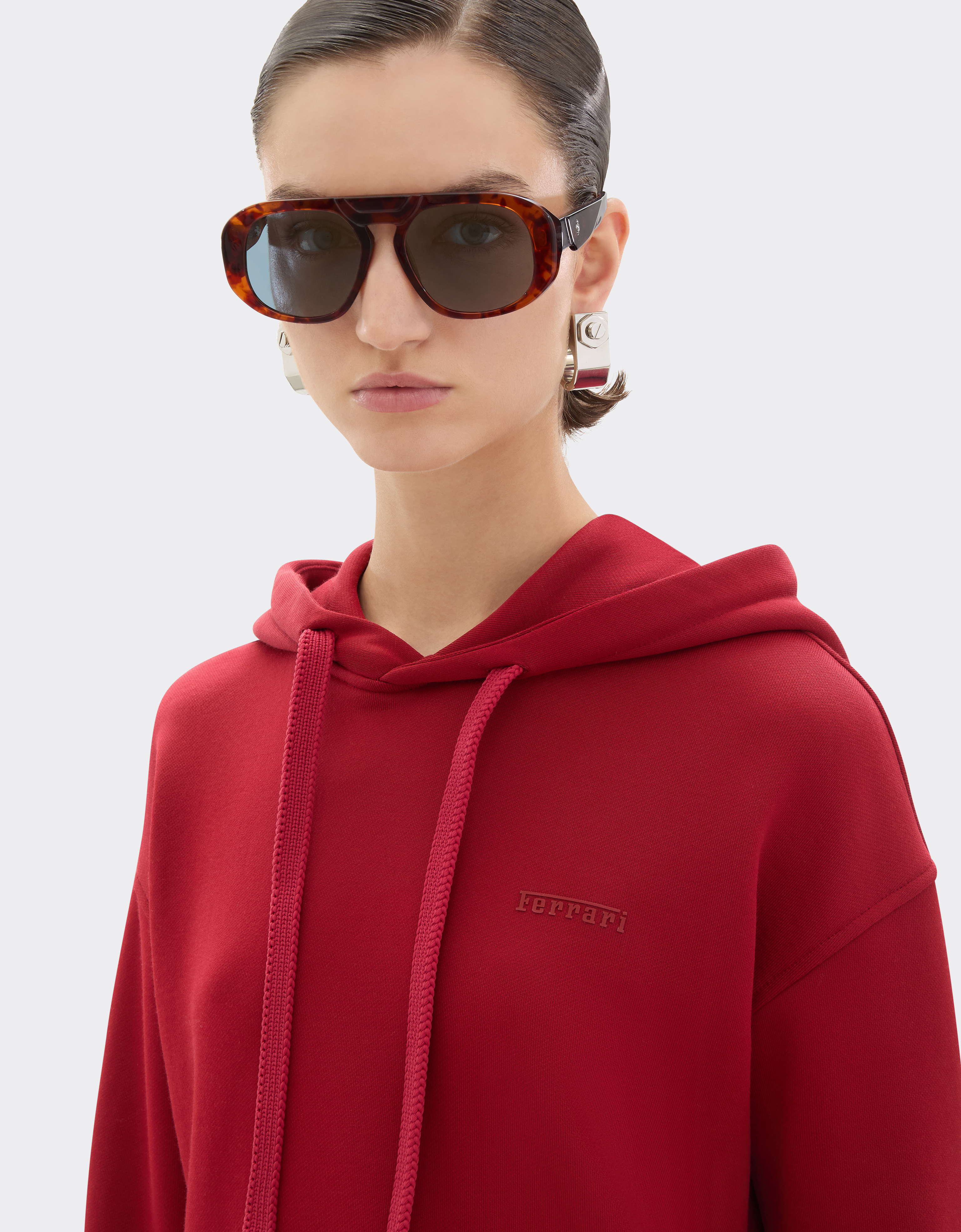 Ferrari Technical Jersey Hoodie In Red