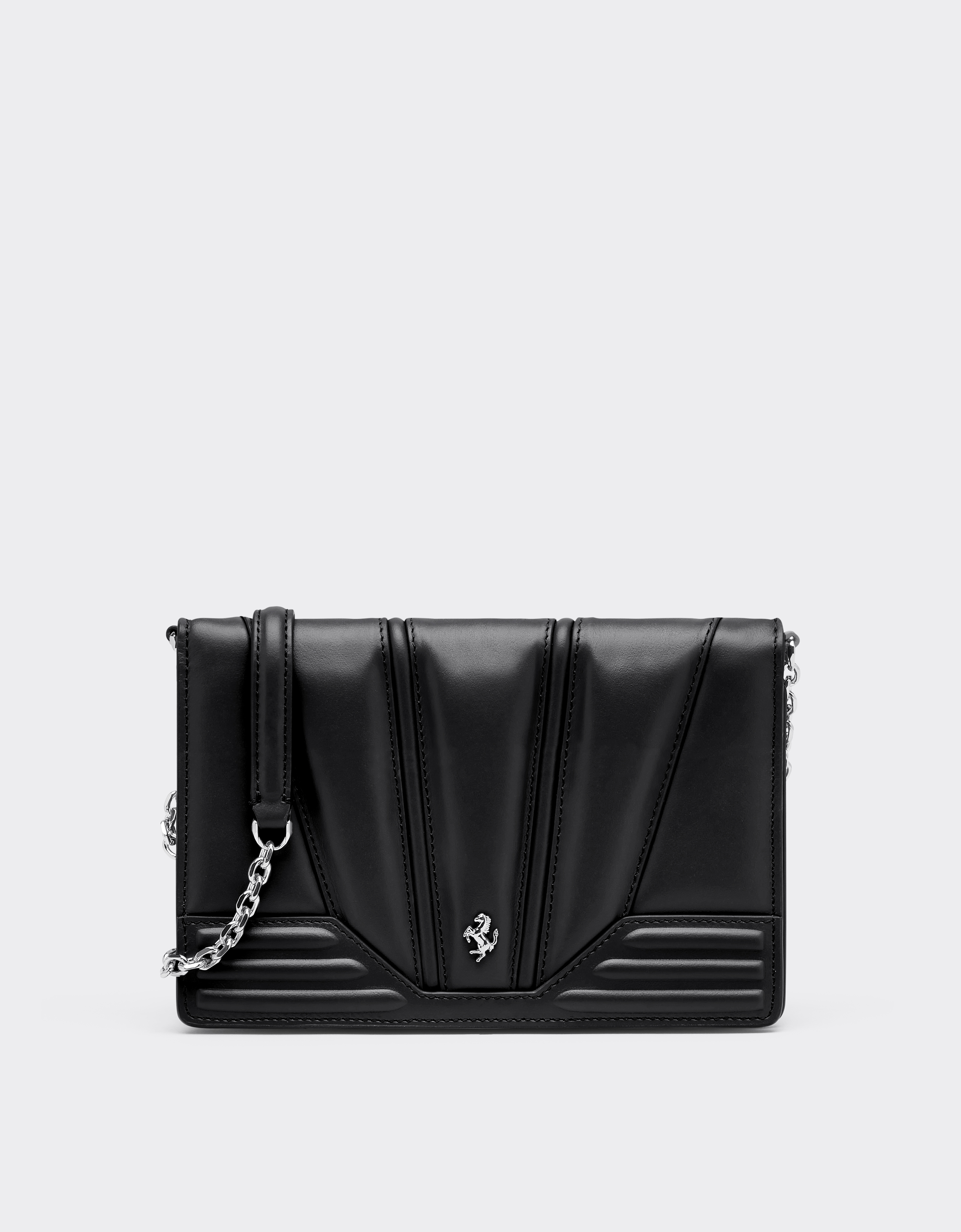 Ferrari Gt Leather Clutch Wallet With Chain In Black