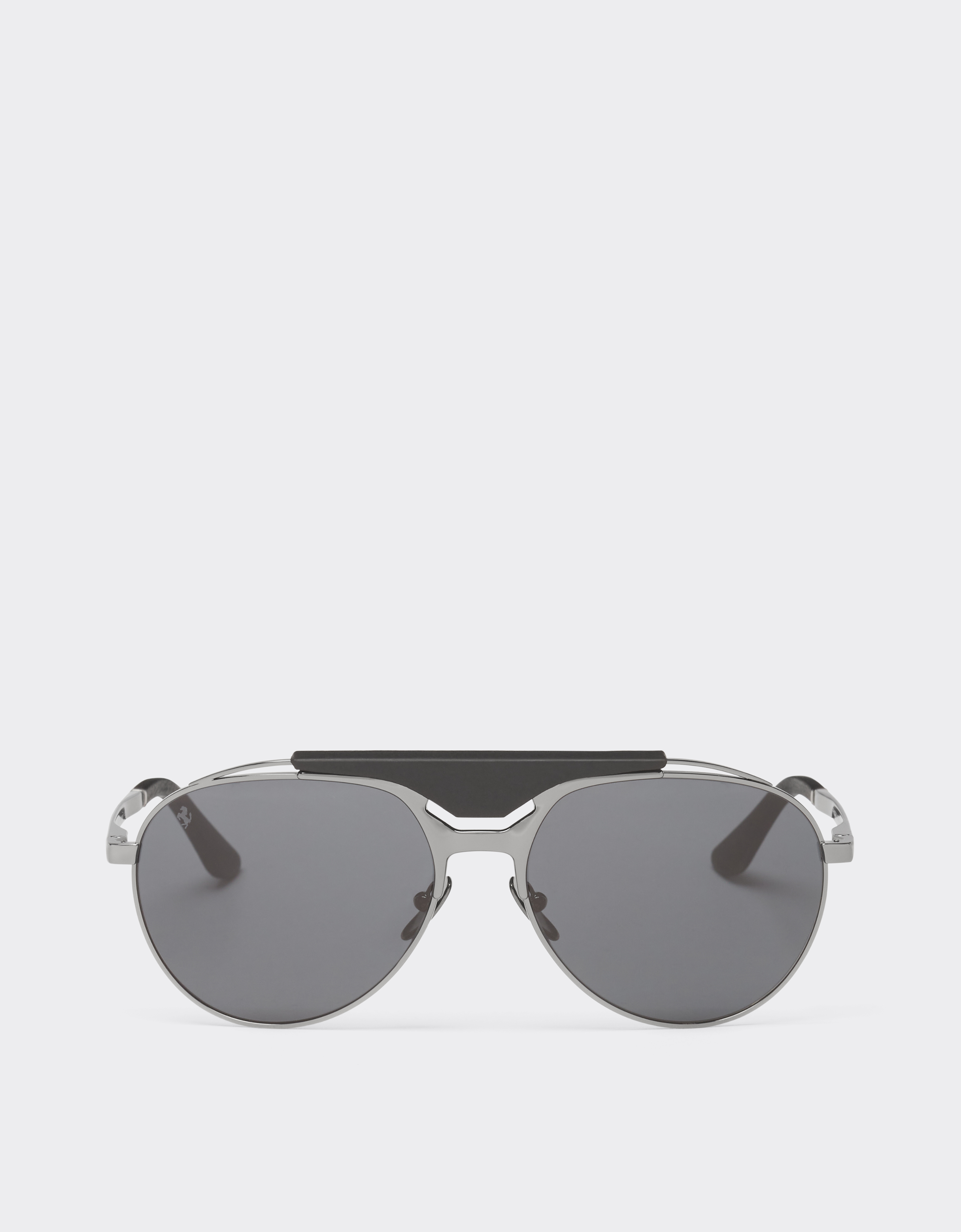 Ferrari Unisex Ingrid Sunglasses In Gunmetal Grey Metal And Leather With Blue Lenses - Collection Os
