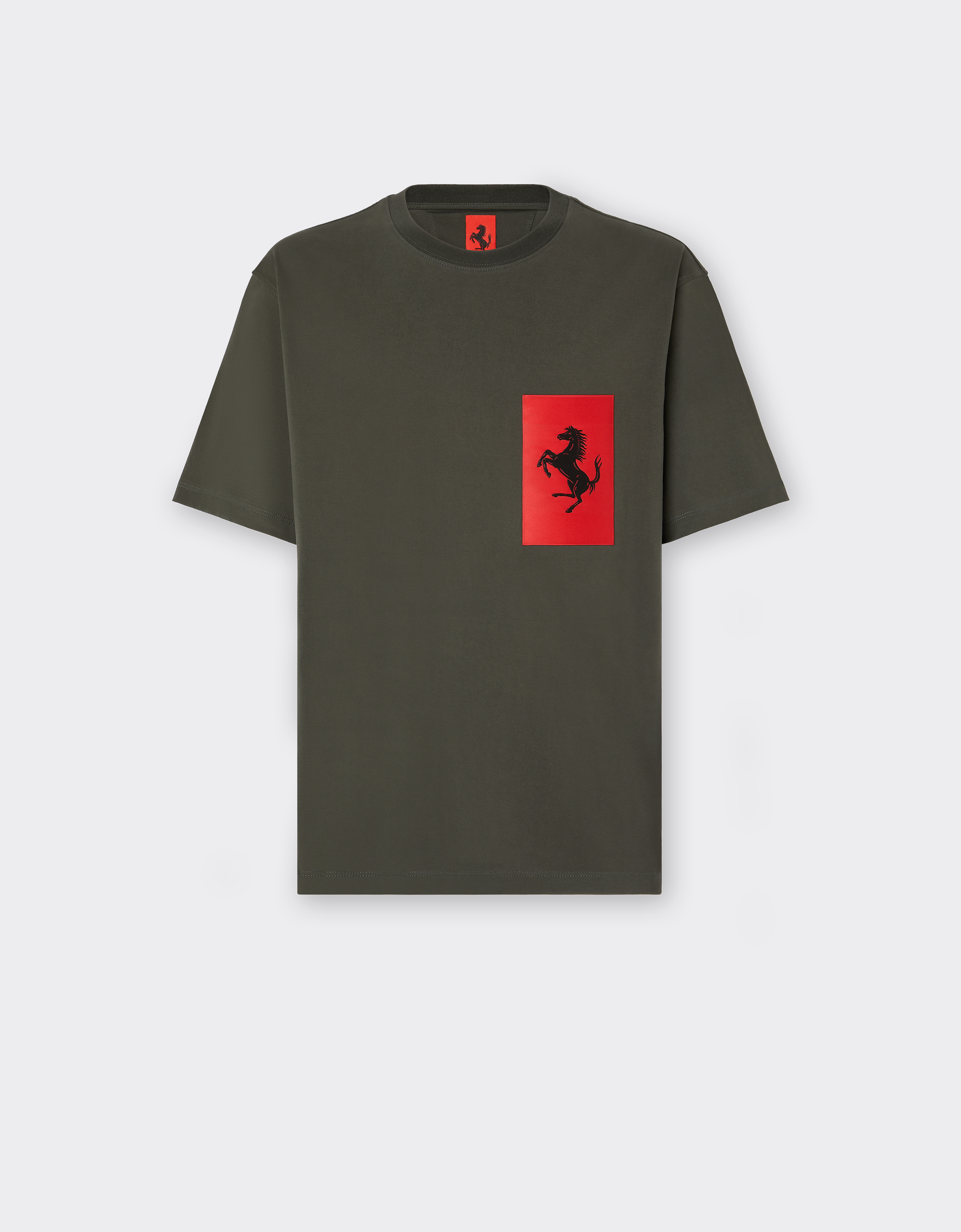 Shop Ferrari Cotton T-shirt With Prancing Horse Pocket In Military