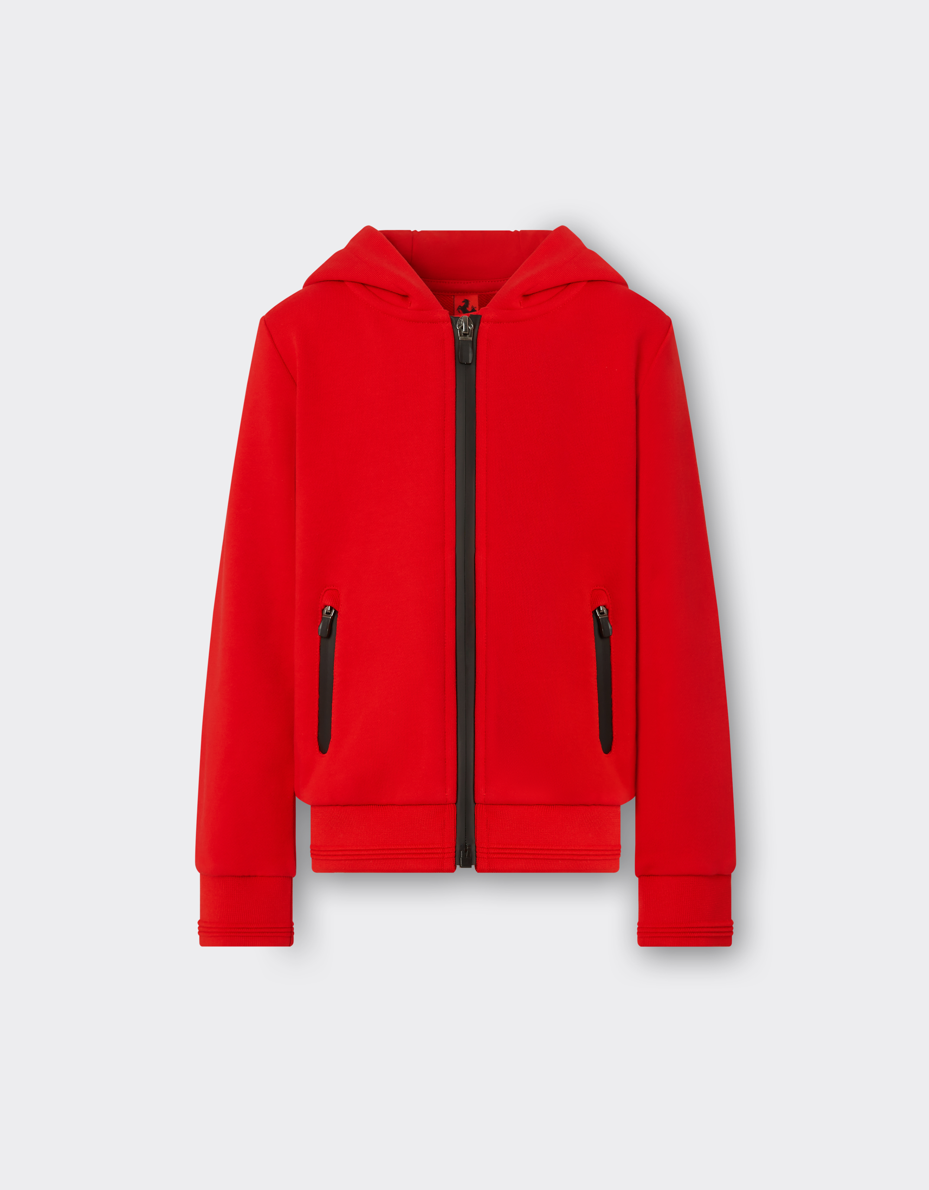 Ferrari French Terry Sweatshirt With Hood And Zip In Rosso Corsa