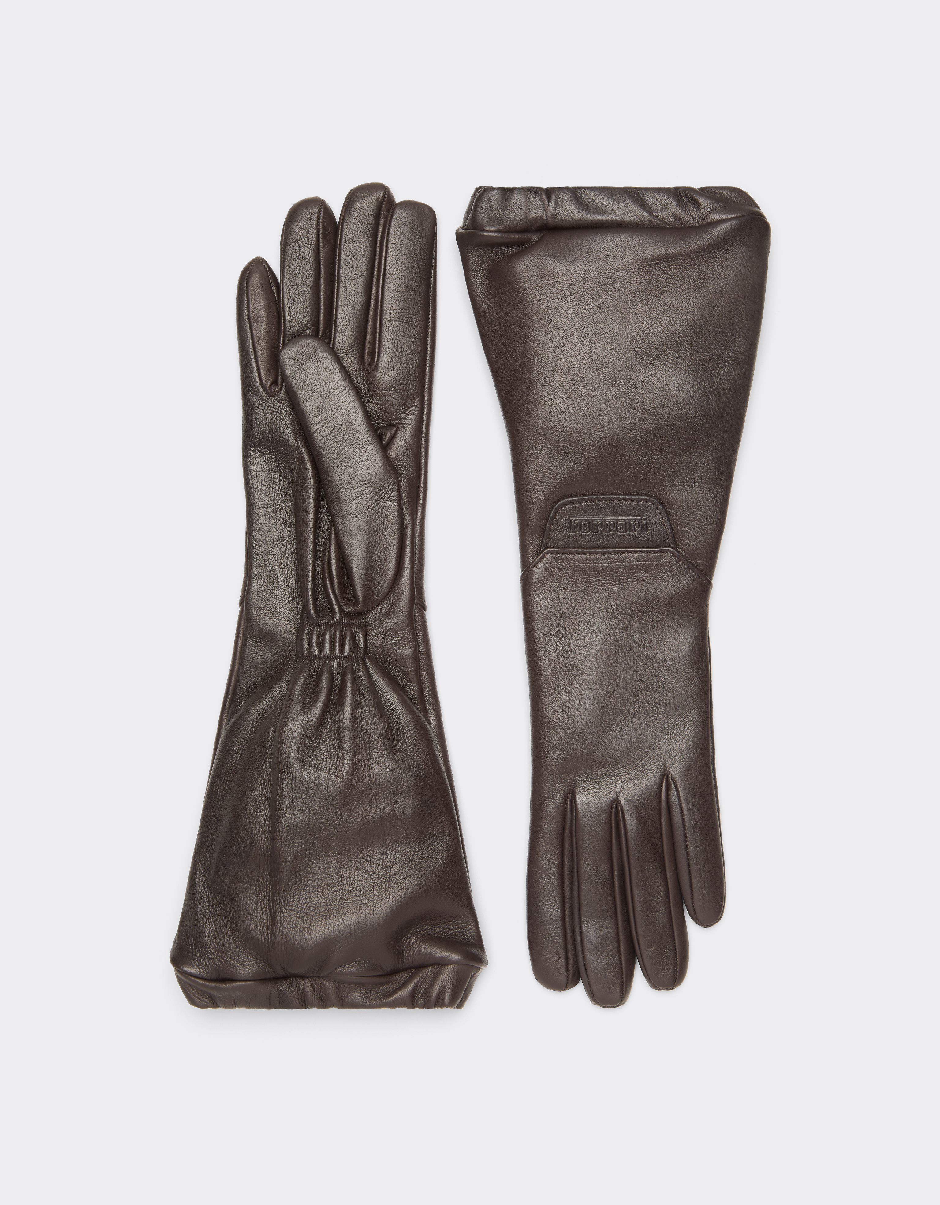 Ferrari Long Nappa Leather Driving Gloves In Brown