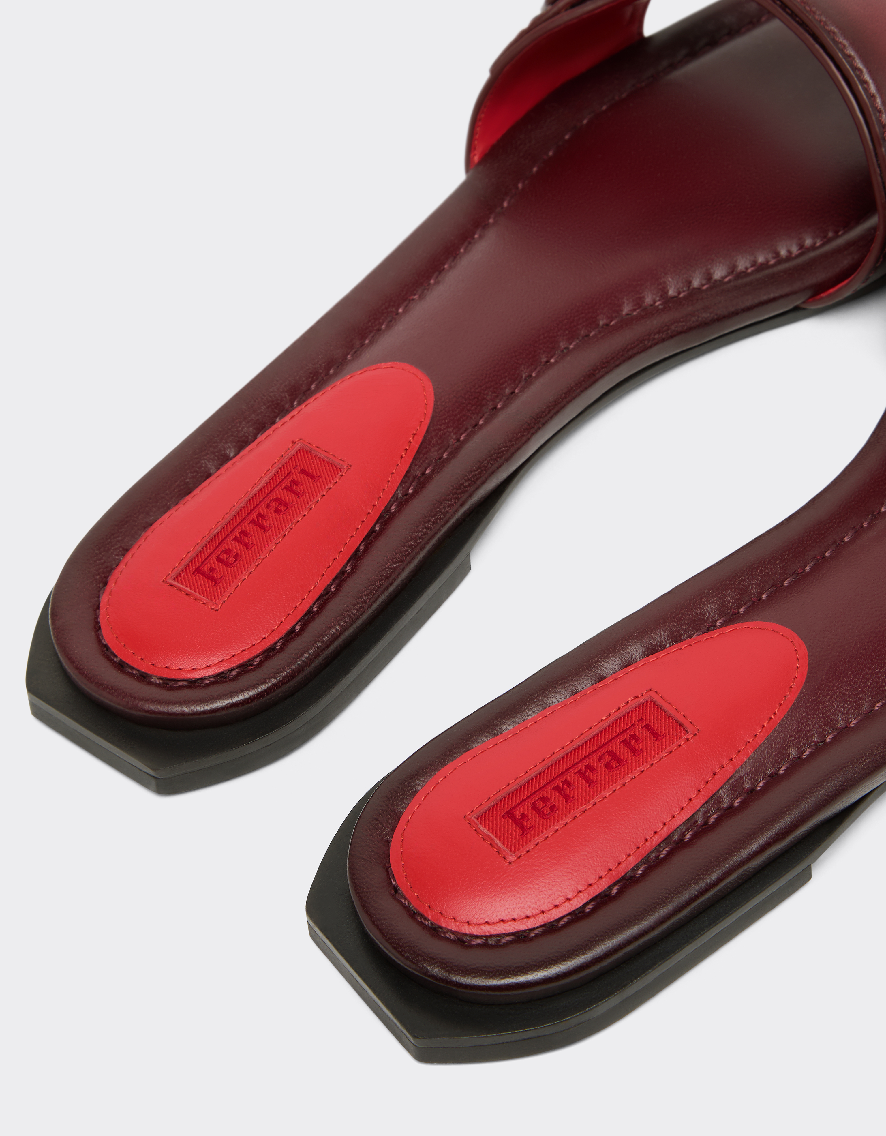 Ferrari Flat Leather Sandals In Burgundy