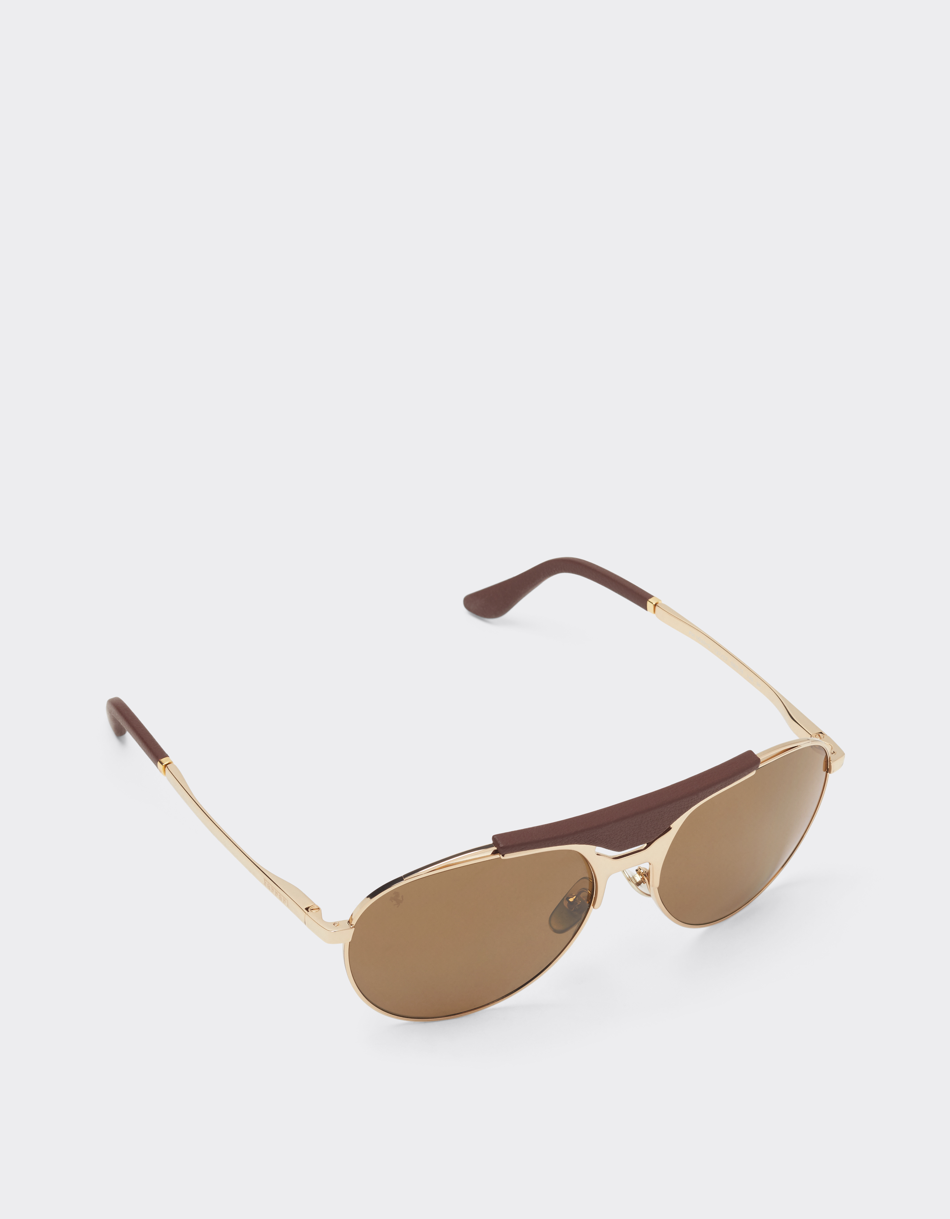 Ferrari Sunglasses In Gold-tone Metal And Leather With Polarised Brown Lenses In Satin Gold