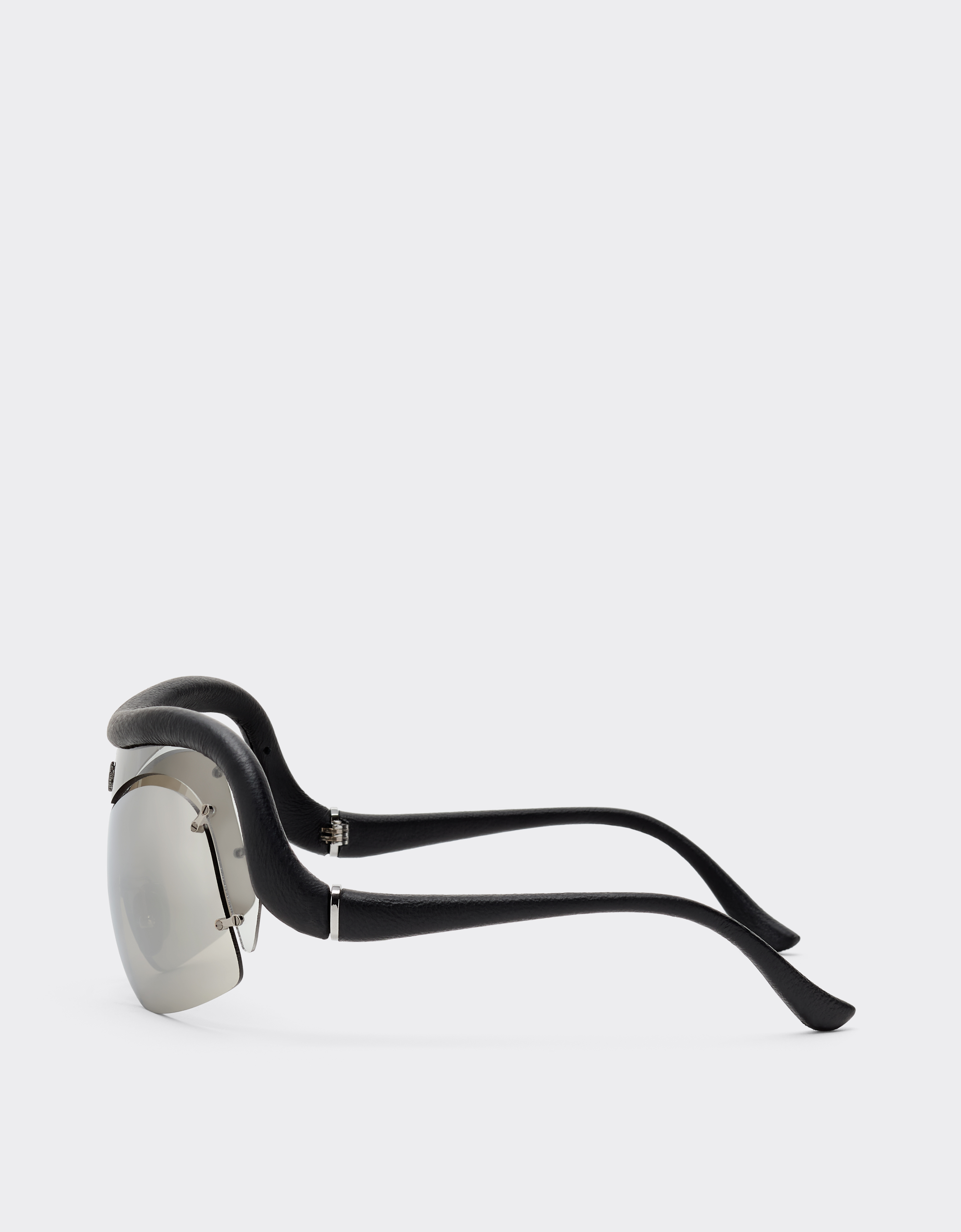 Ferrari Limited Edition  Injected And Leather Sunglasses With Gray And Silver Mirroredlenses In Black