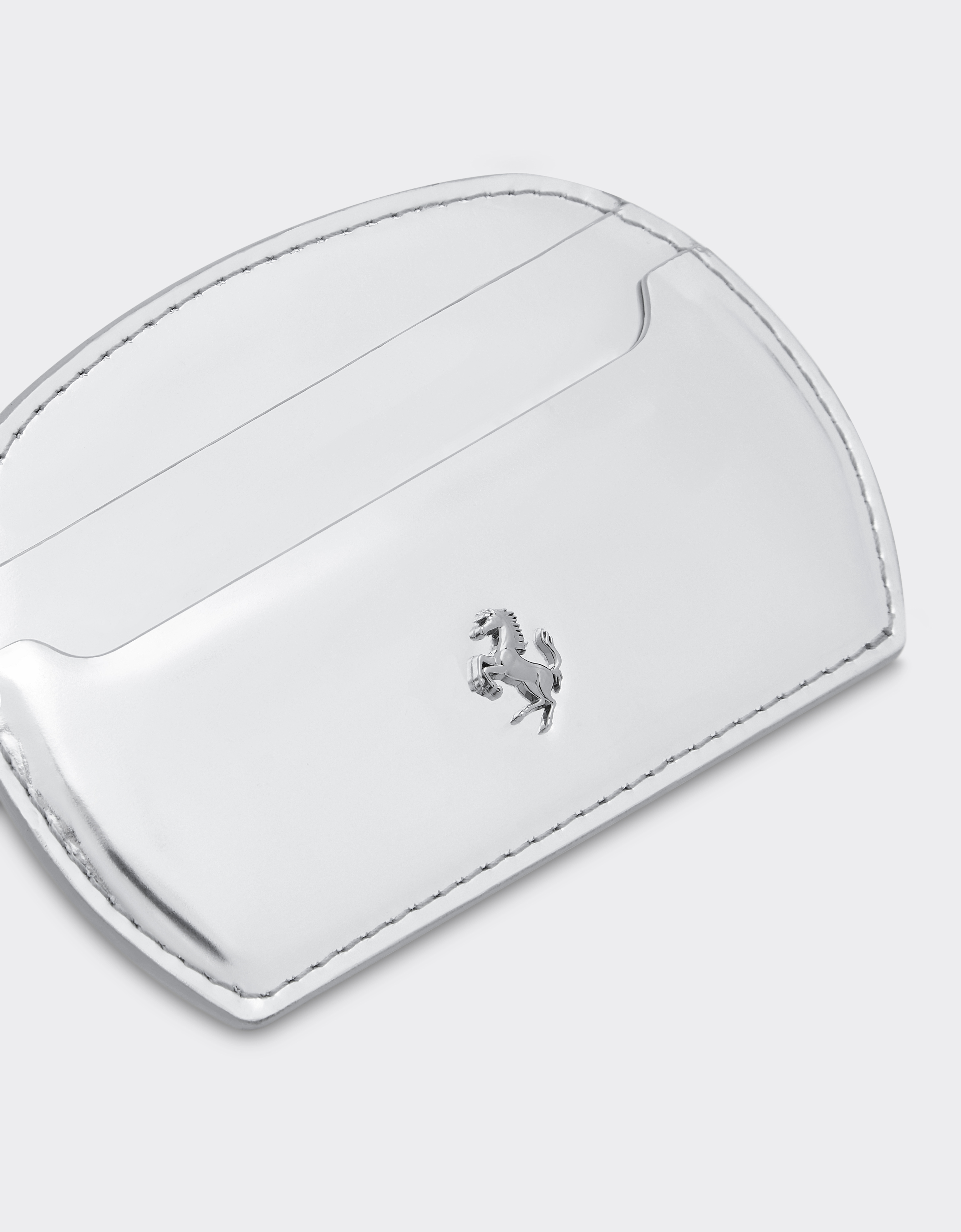 Ferrari Mirrored Leather Card Holder In Silver
