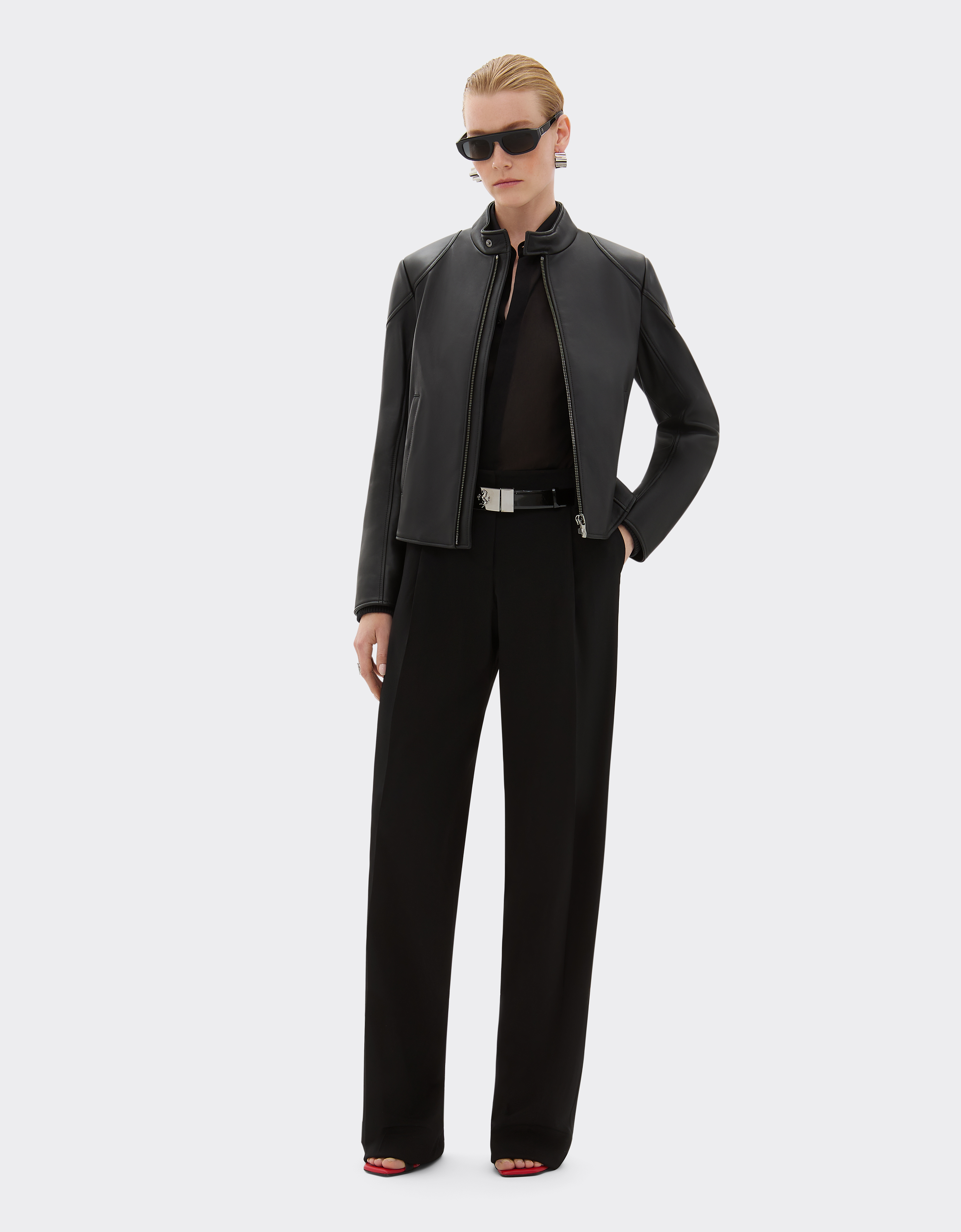 Ferrari Leather Jacket With Padded Shoulders In Black