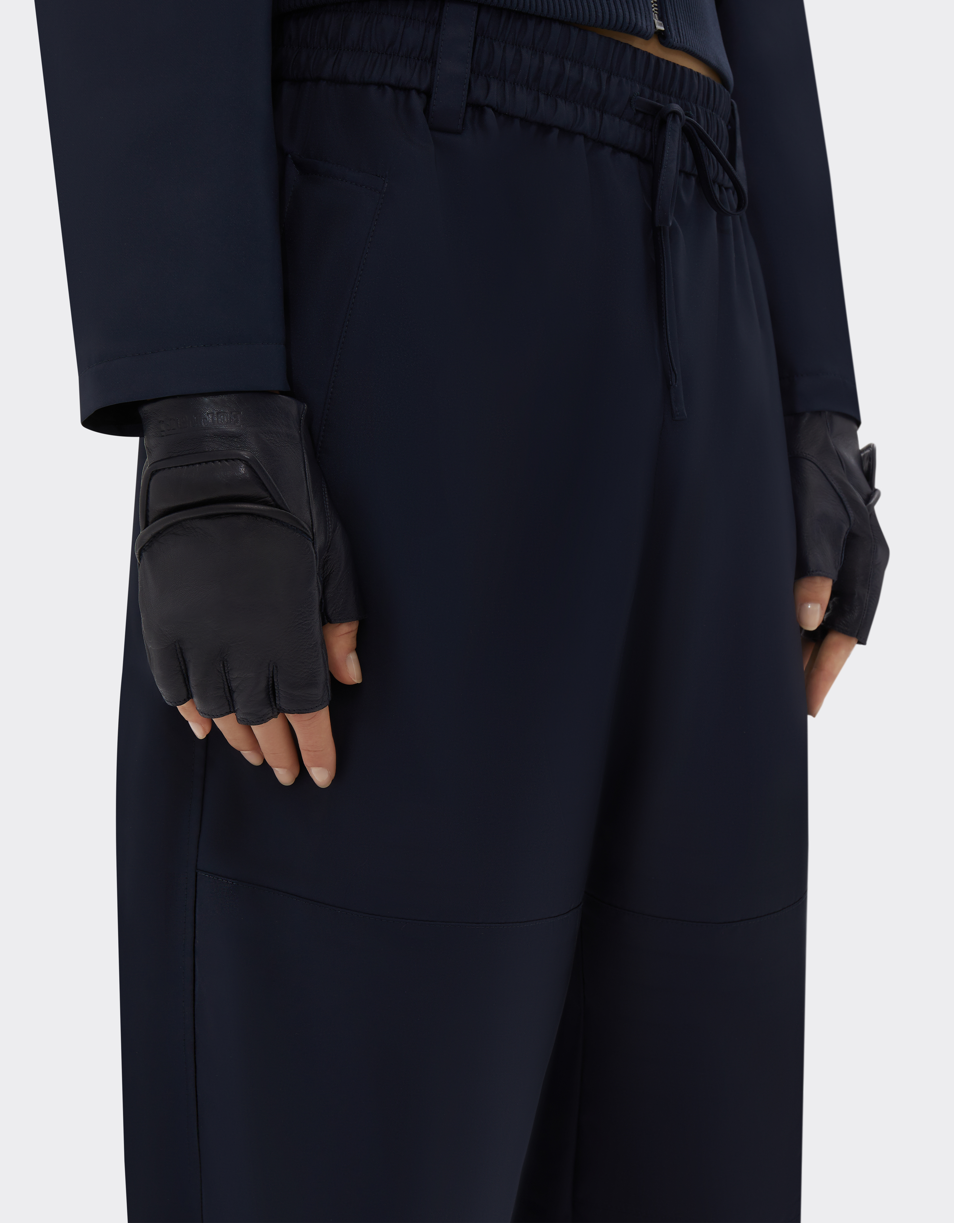 Ferrari Fingerless Gloves In Nappa Leather And Cashmere In Navy