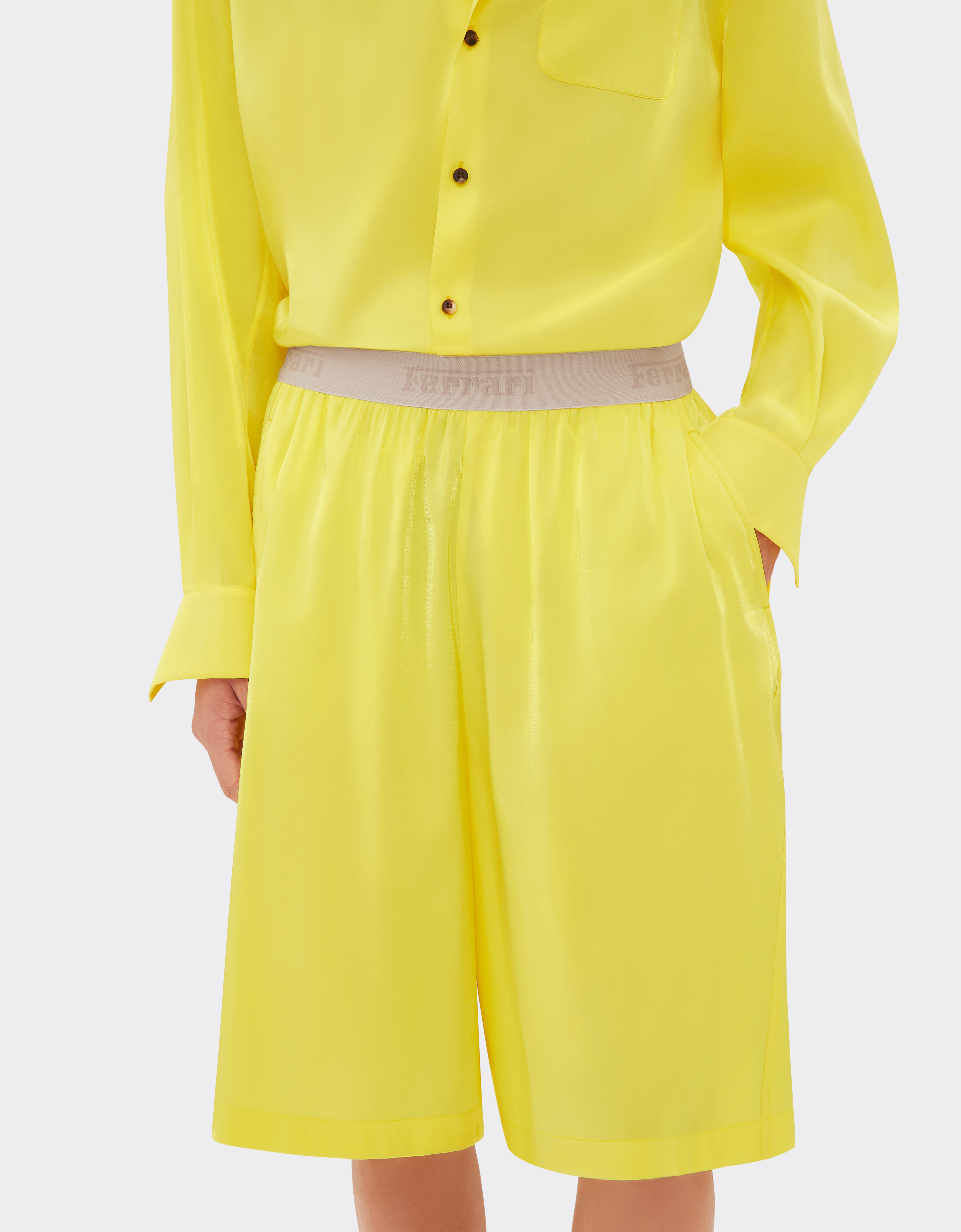 Ferrari Short Trousers In Shiny Viscose In Giallo Modena