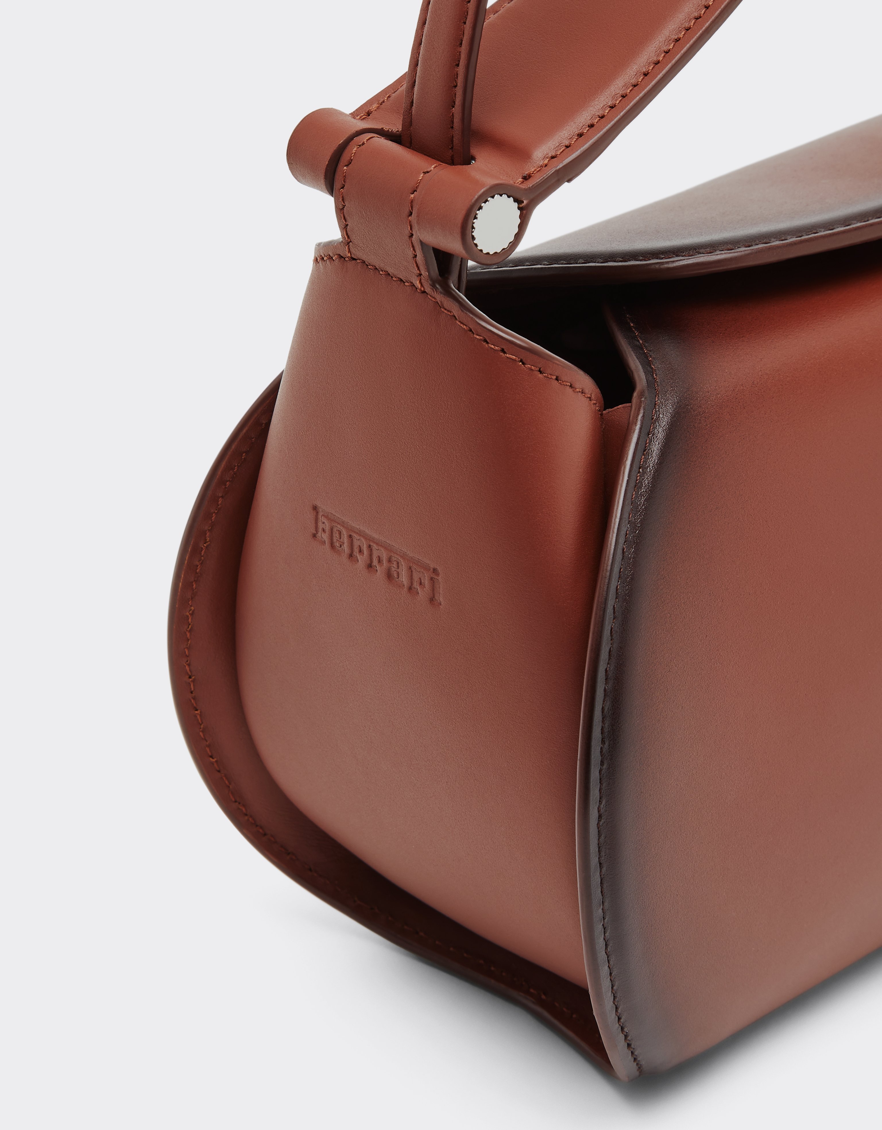Ferrari La Dino Top Handle Bag In Gradient Leather In Brown