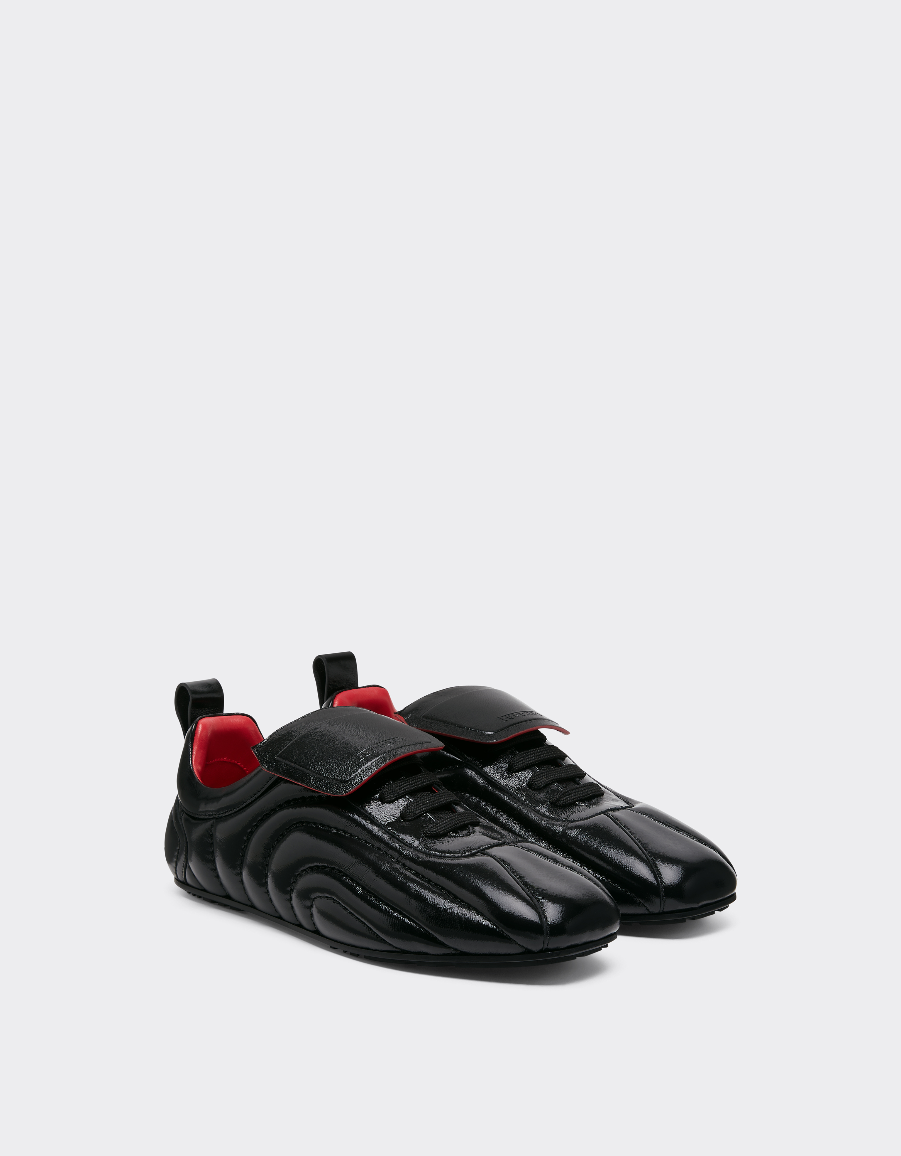 Ferrari Running Trainers In Wet-effect Leather In Black
