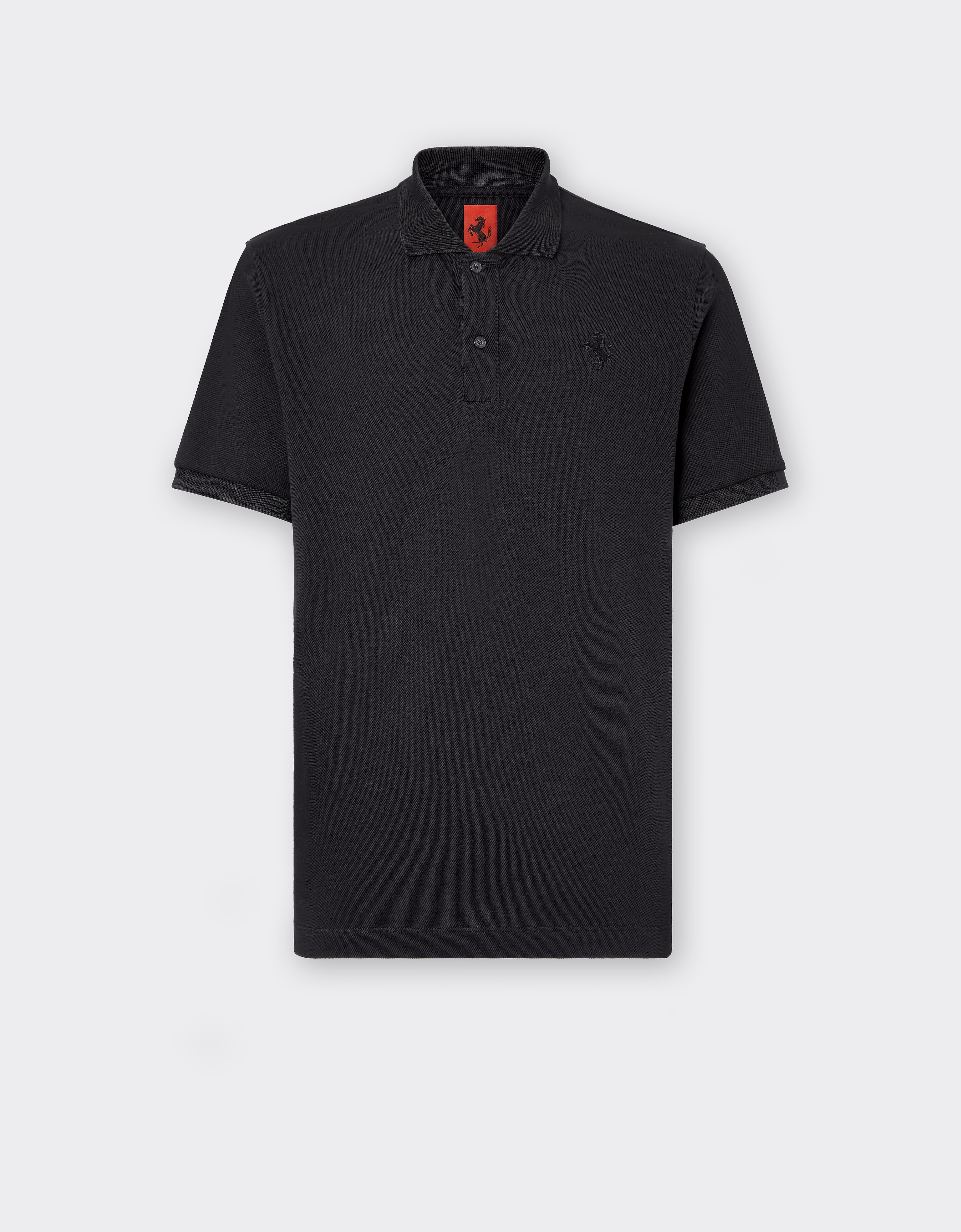 Shop Ferrari Solid-colour Polo Shirt In Piqué Cotton In Black