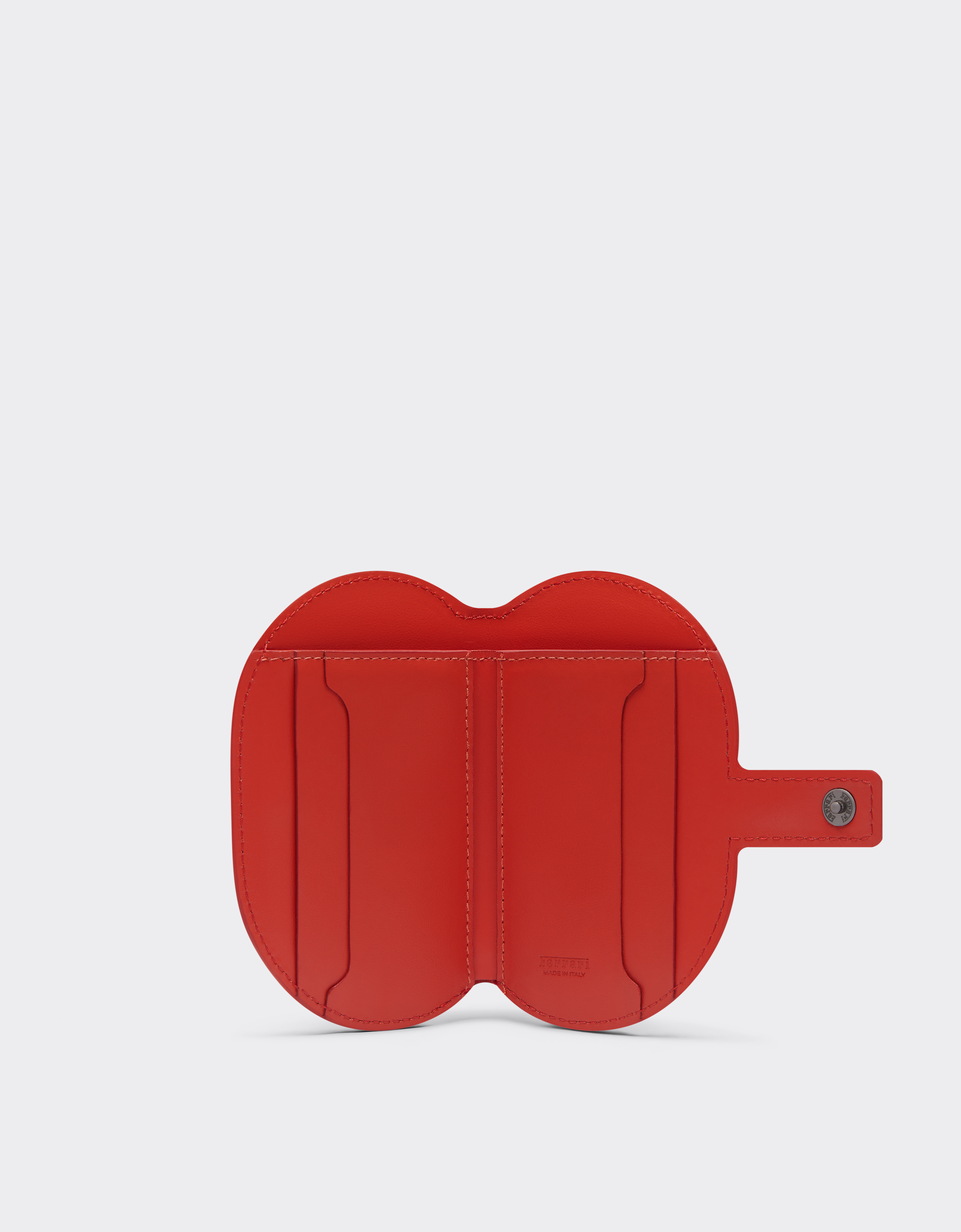 Ferrari Foldable Card Holder In Glossy Brushed Leather In Rosso Dino