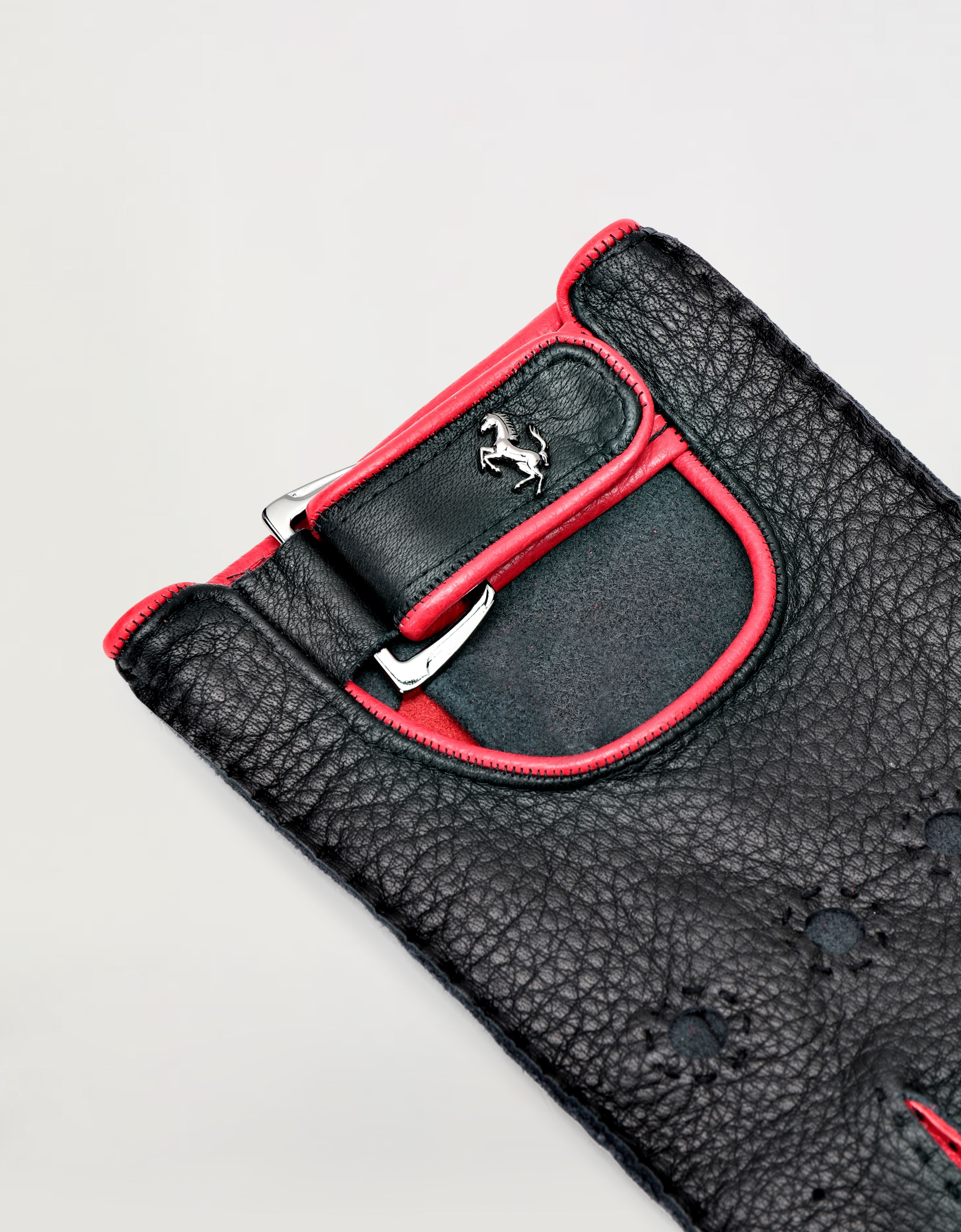 Ferrari Leather Driving Gloves With Prancing Horse Detail In Black