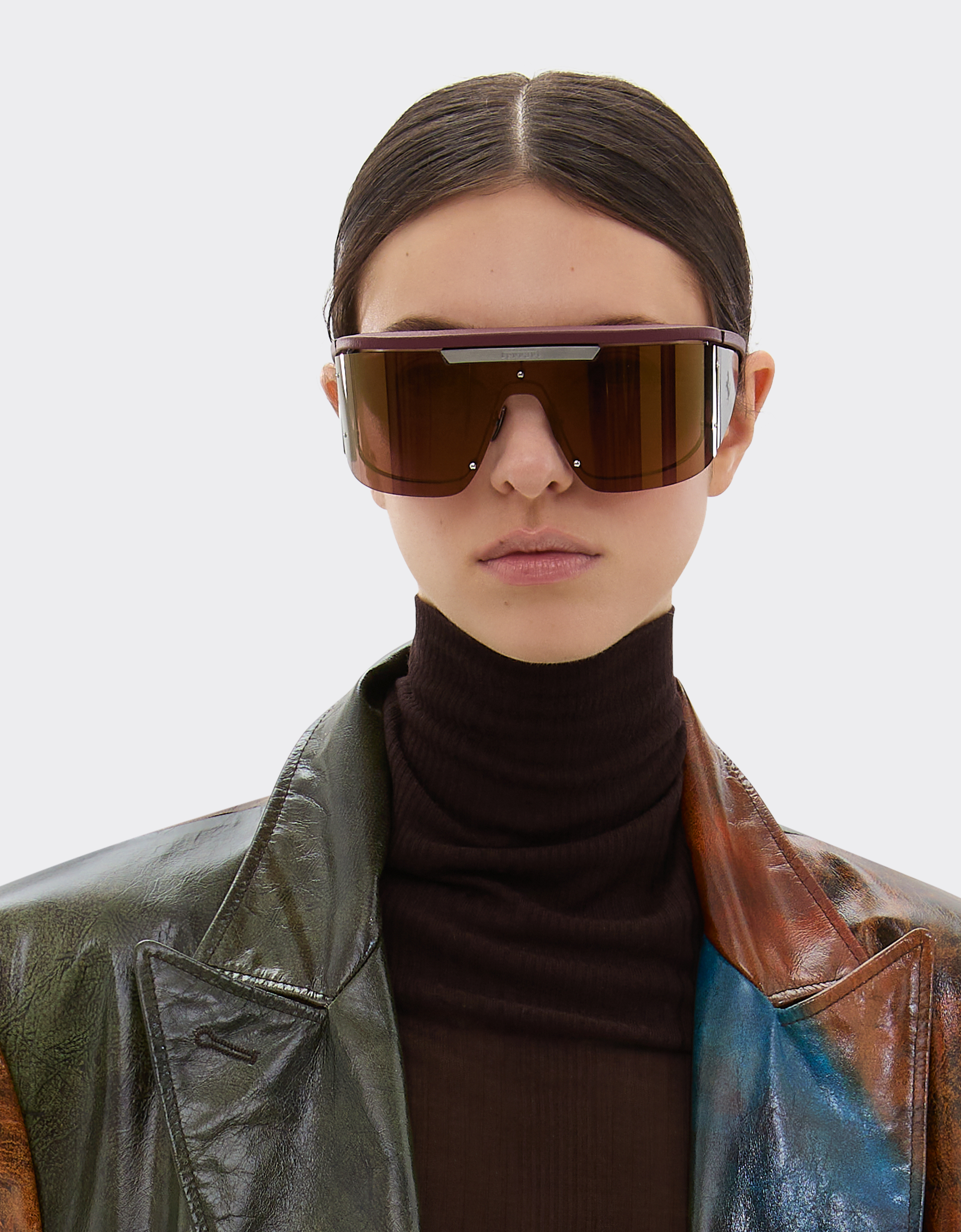 Ferrari Limited Edition  Metal And Leather Sunglasses With  Dark Redlens In Burgundy