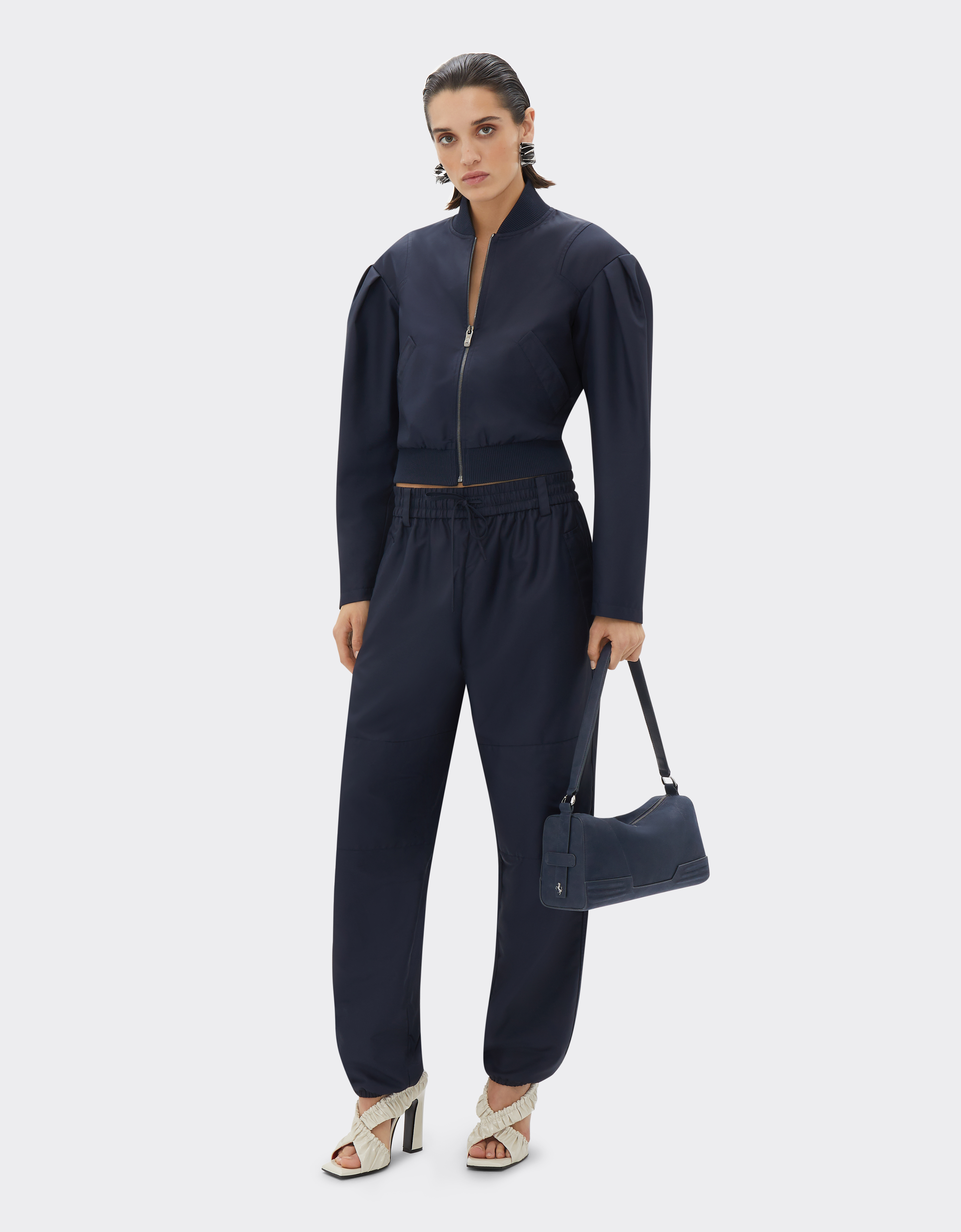 Ferrari Gt Soft Shoulder Bag In Nubuck Leather In Navy