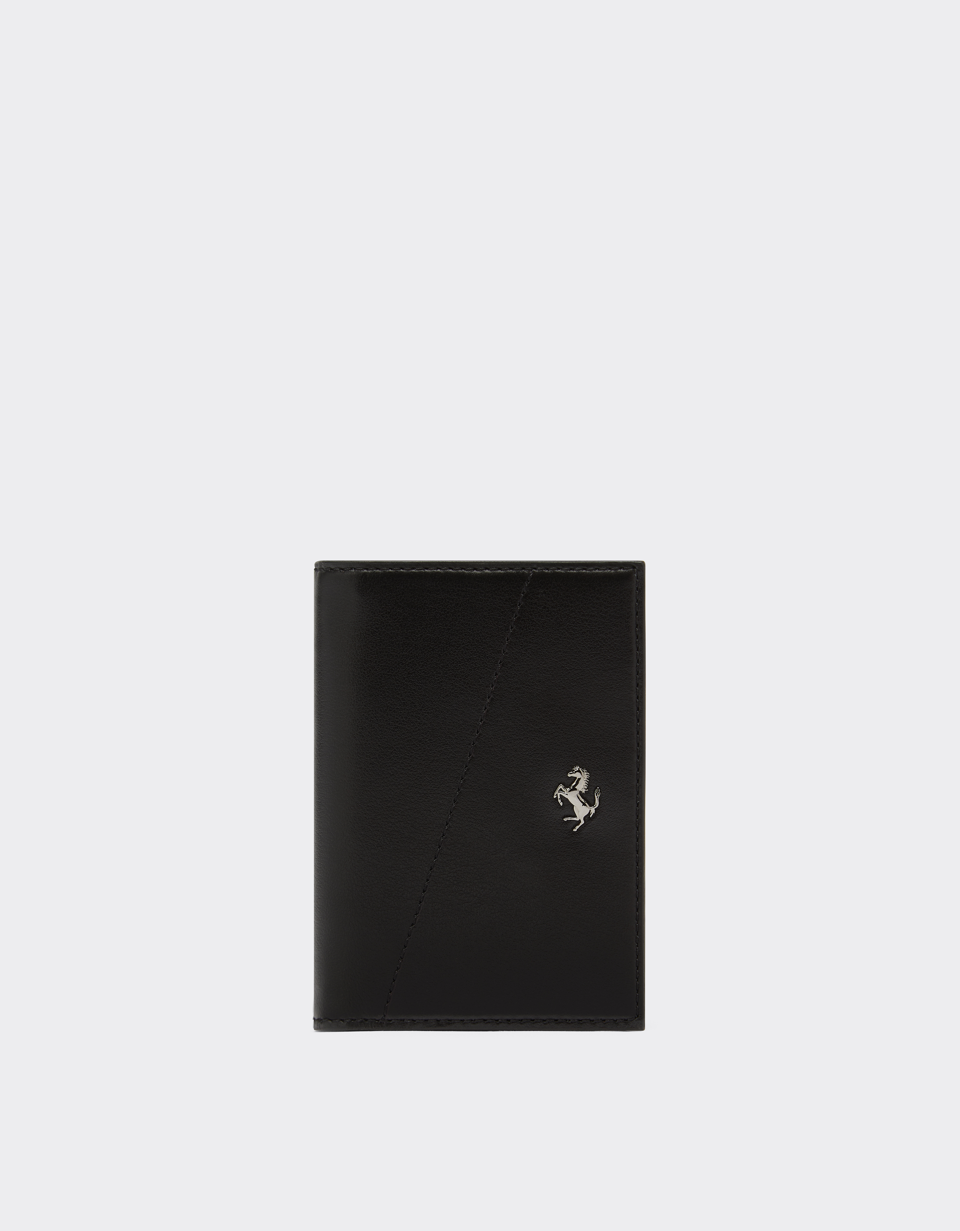 Ferrari Foldable Card Holder In Smooth Leather In Black