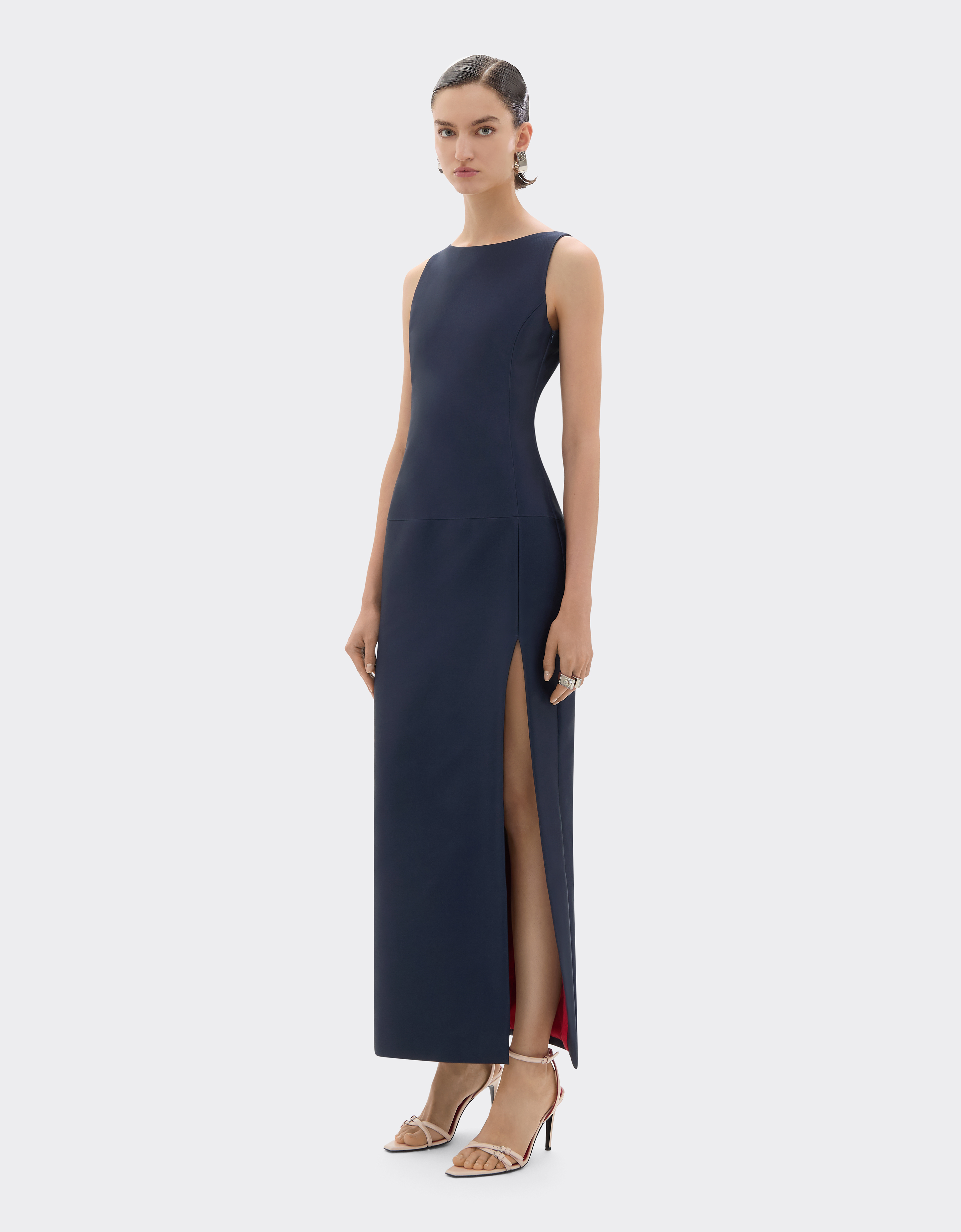 Ferrari Long Dress In Technical Gabardine In Blue