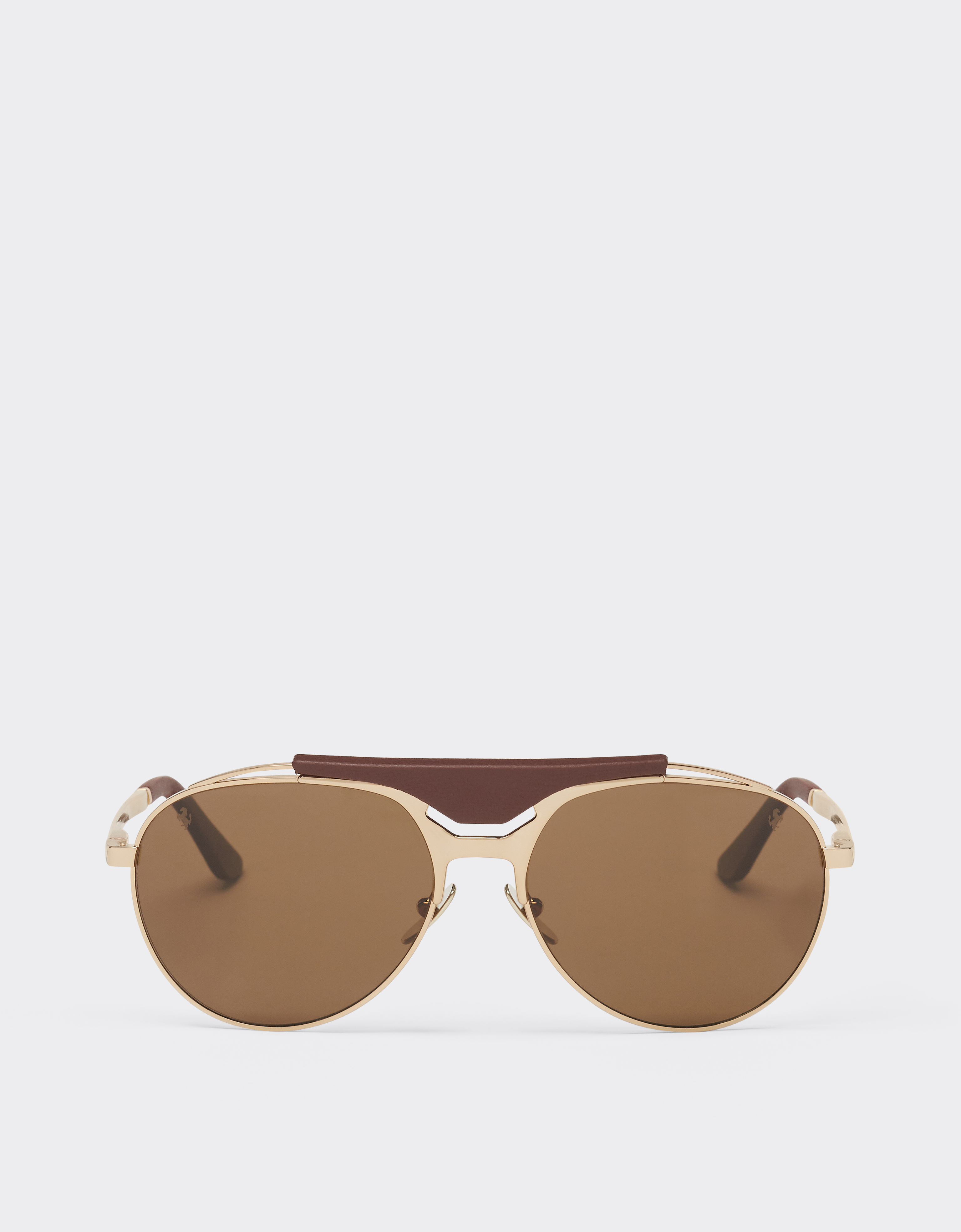 Ferrari Sunglasses In Gold-tone Metal And Leather With Polarised Brown Lenses In Satin Gold