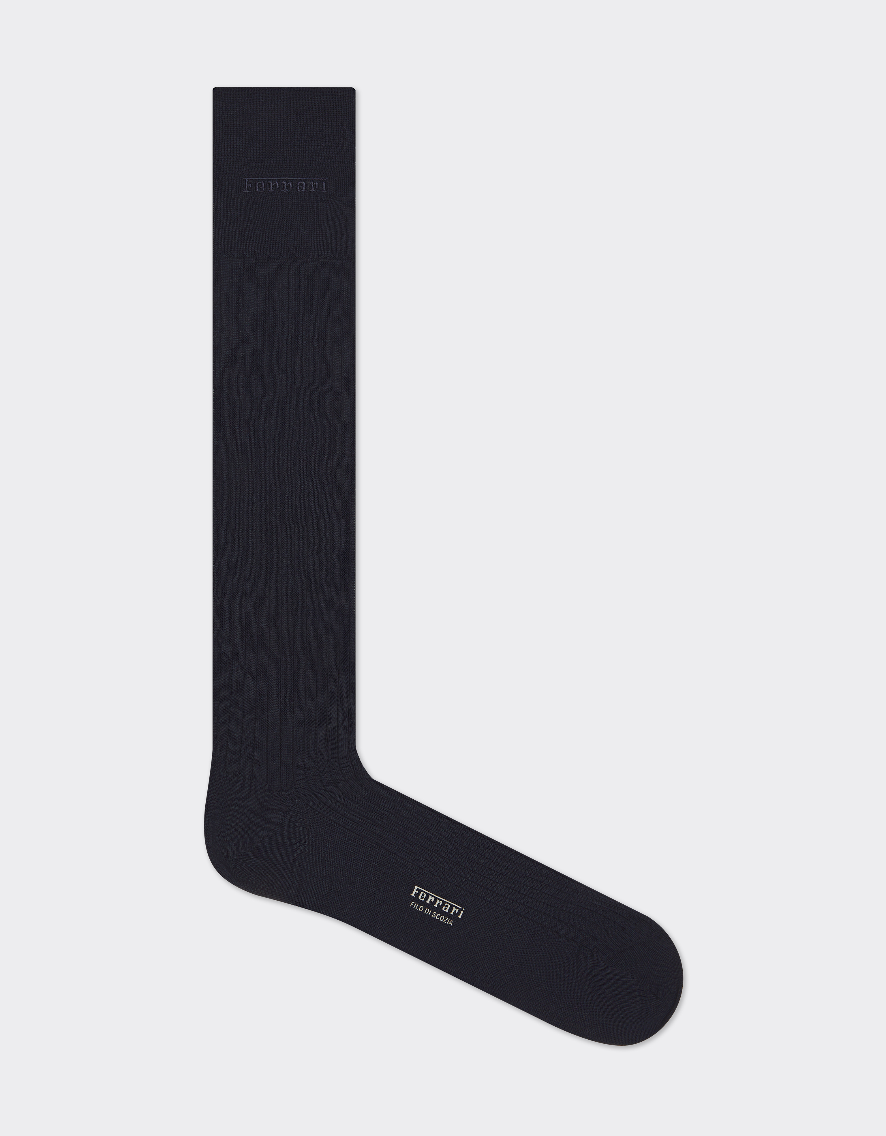 Ferrari Lisle Thread Knee-high Socks With Logo In Navy