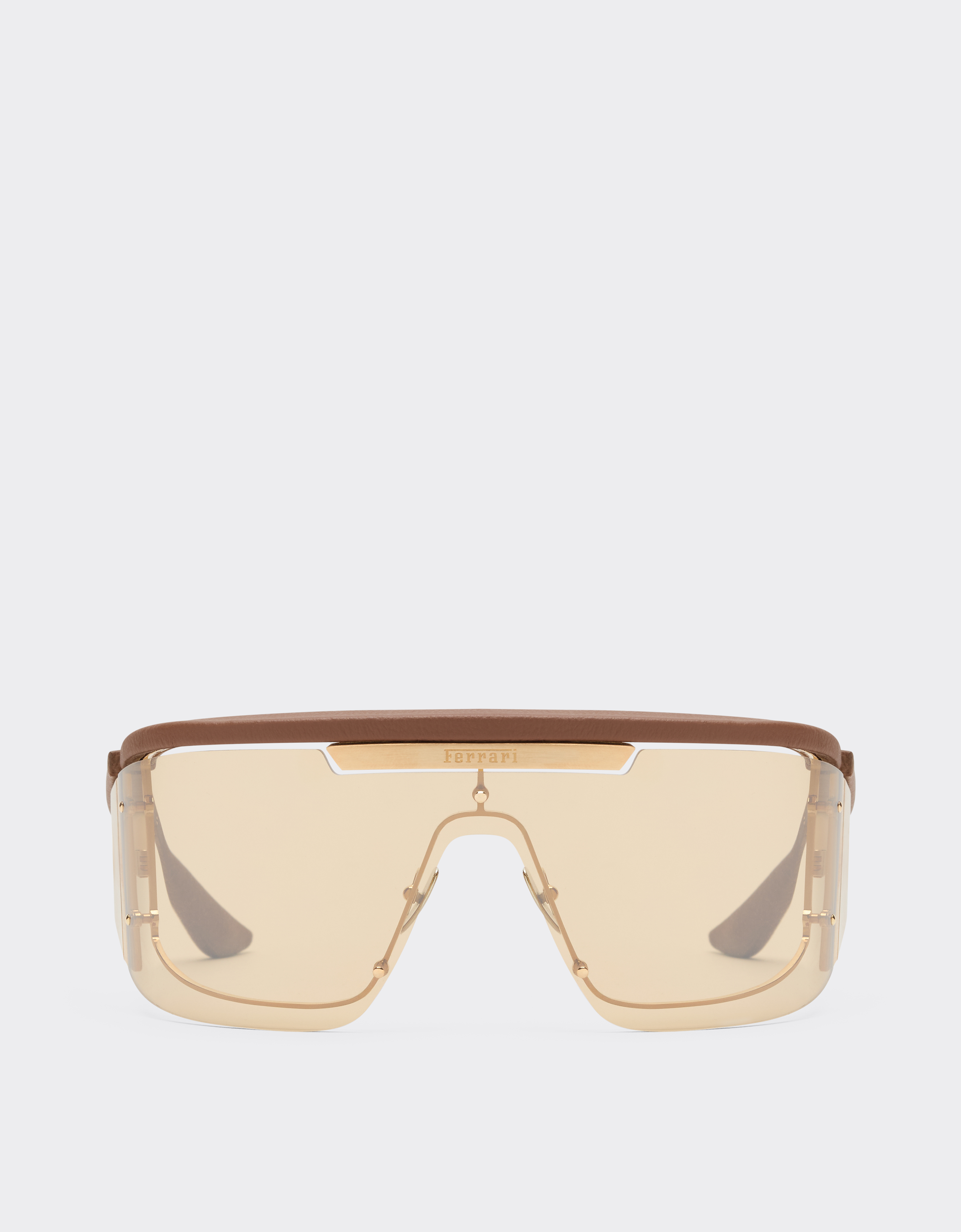 Ferrari Limited Edition  Metal And Leather Sunglasses With  Gold Mirroredlens In Brown