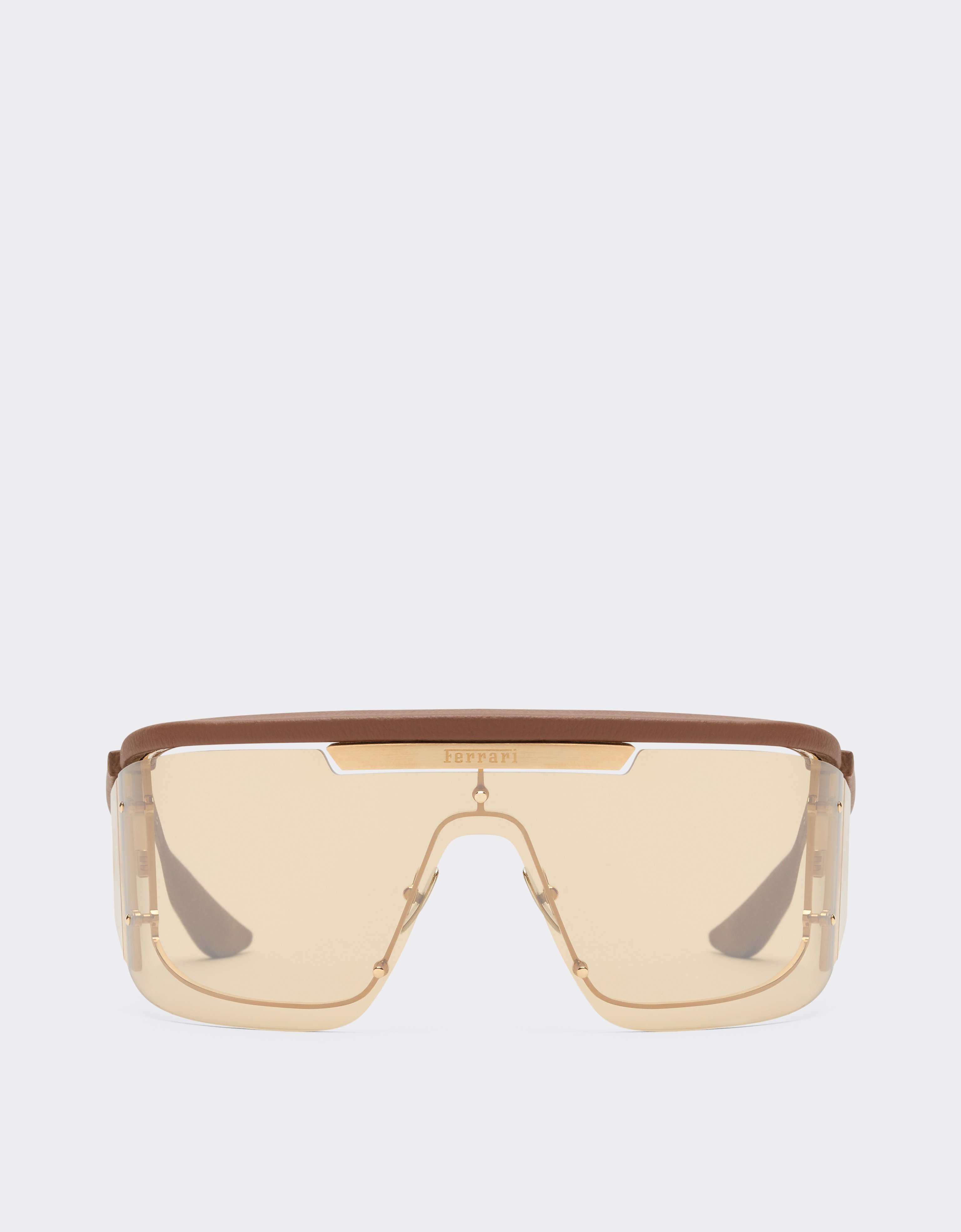 Ferrari Limited Edition Metal And Leather Sunglasses With Gold Mirroredlens In Brown