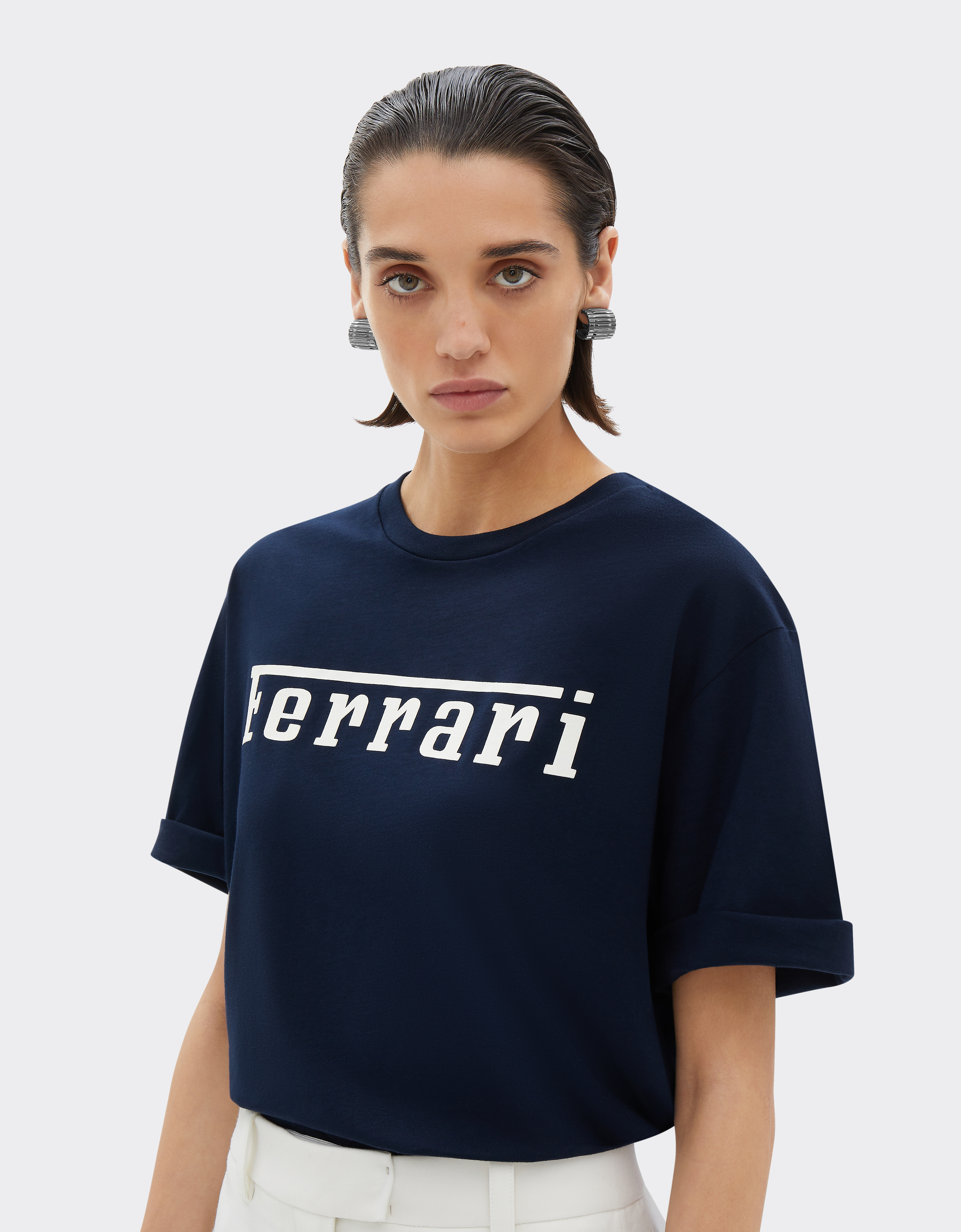 Ferrari Cotton T-shirt With Logo In Navy