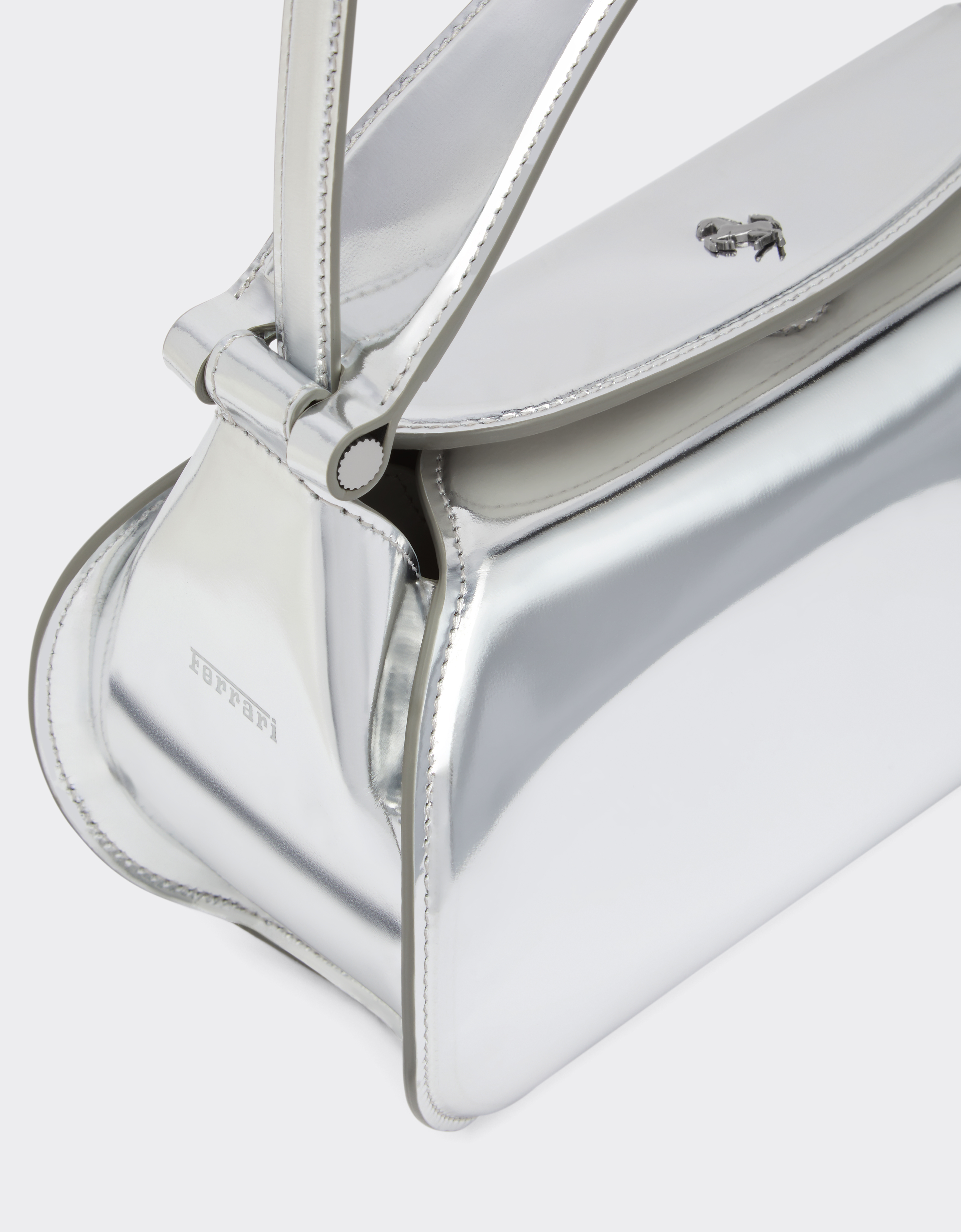 Ferrari Mirrored Leather Handbag In Silver