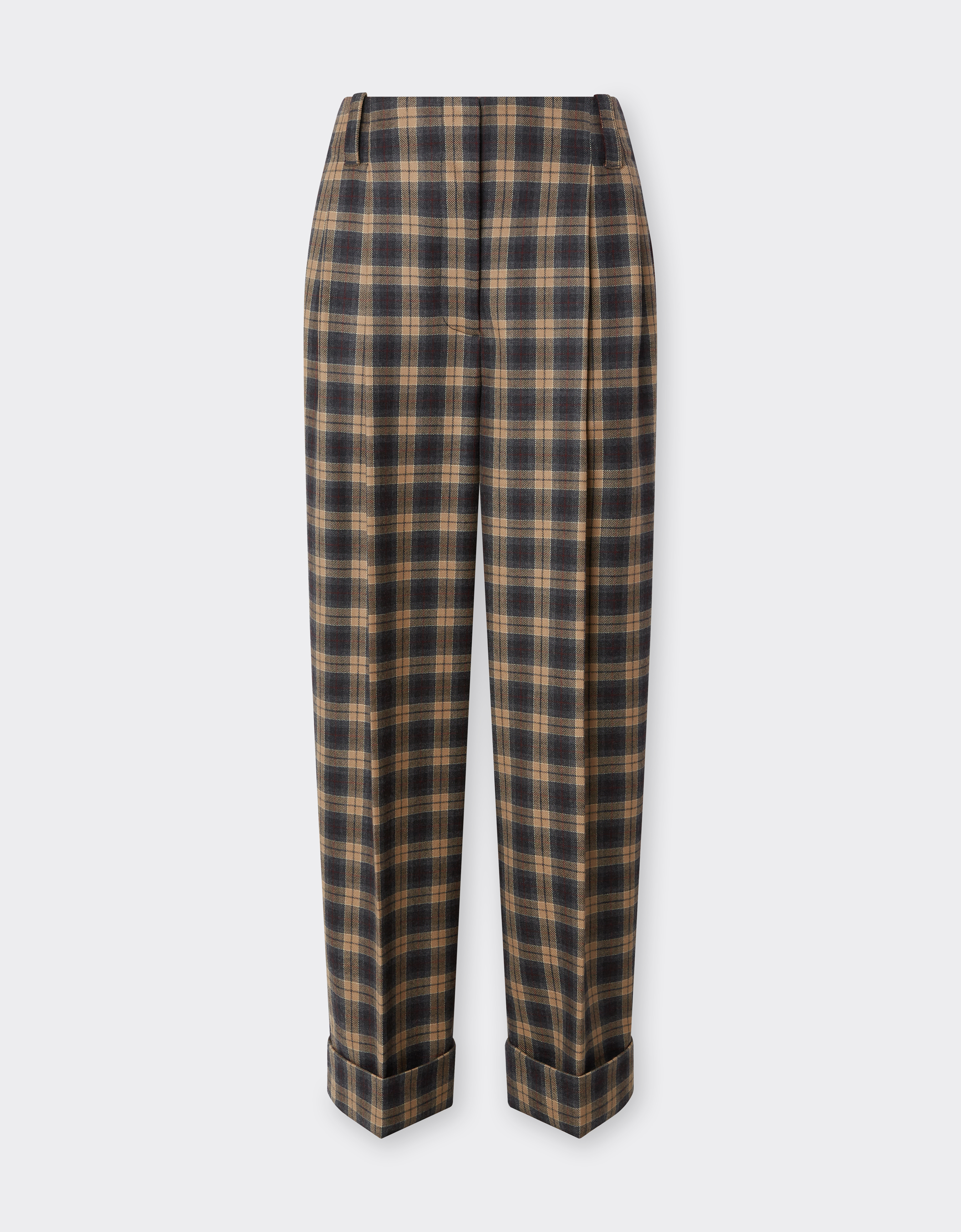 Ferrari Tartan Wool Trousers In Gray