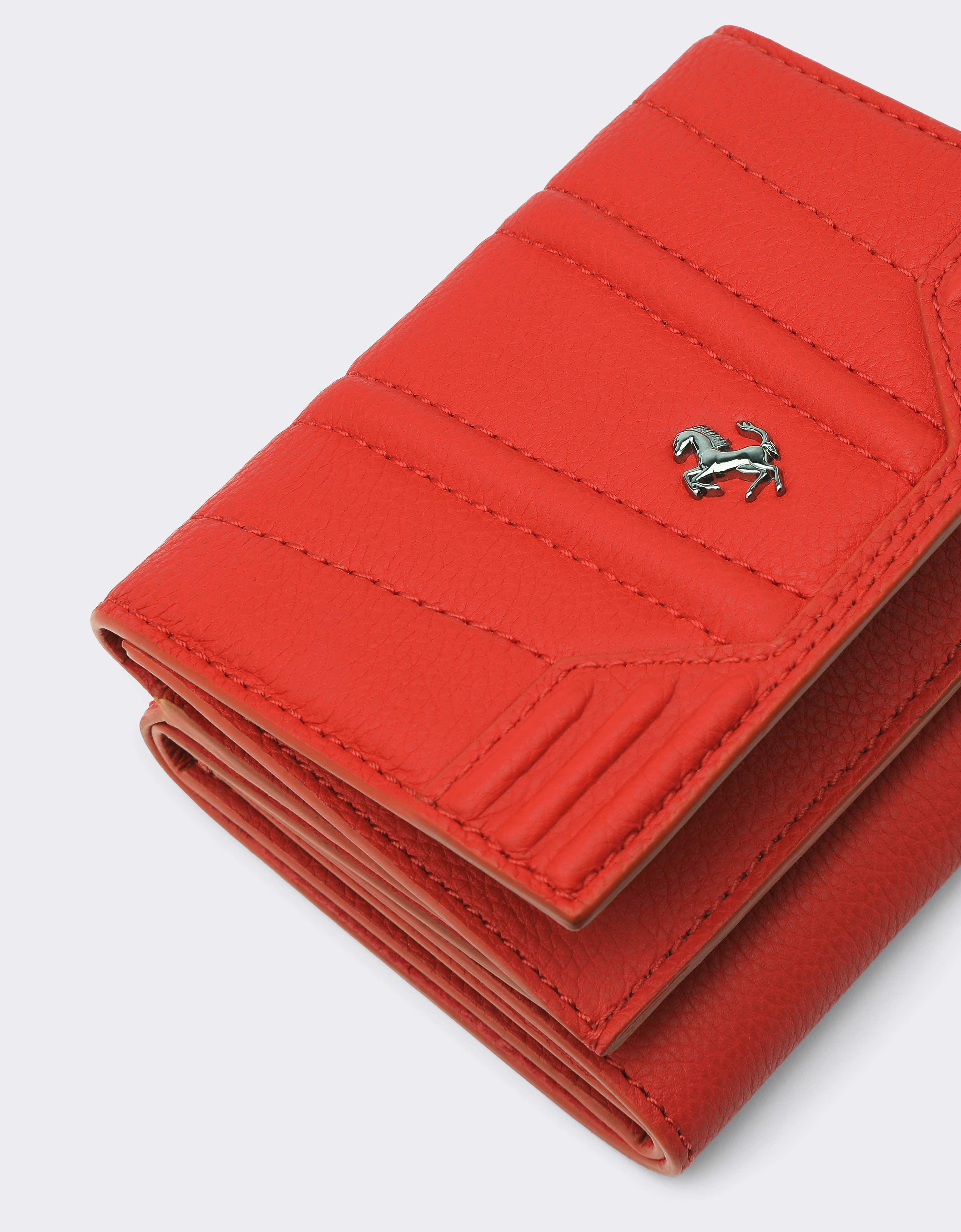 Ferrari Tri-fold Wallet In Textured Leather In Rosso Dino
