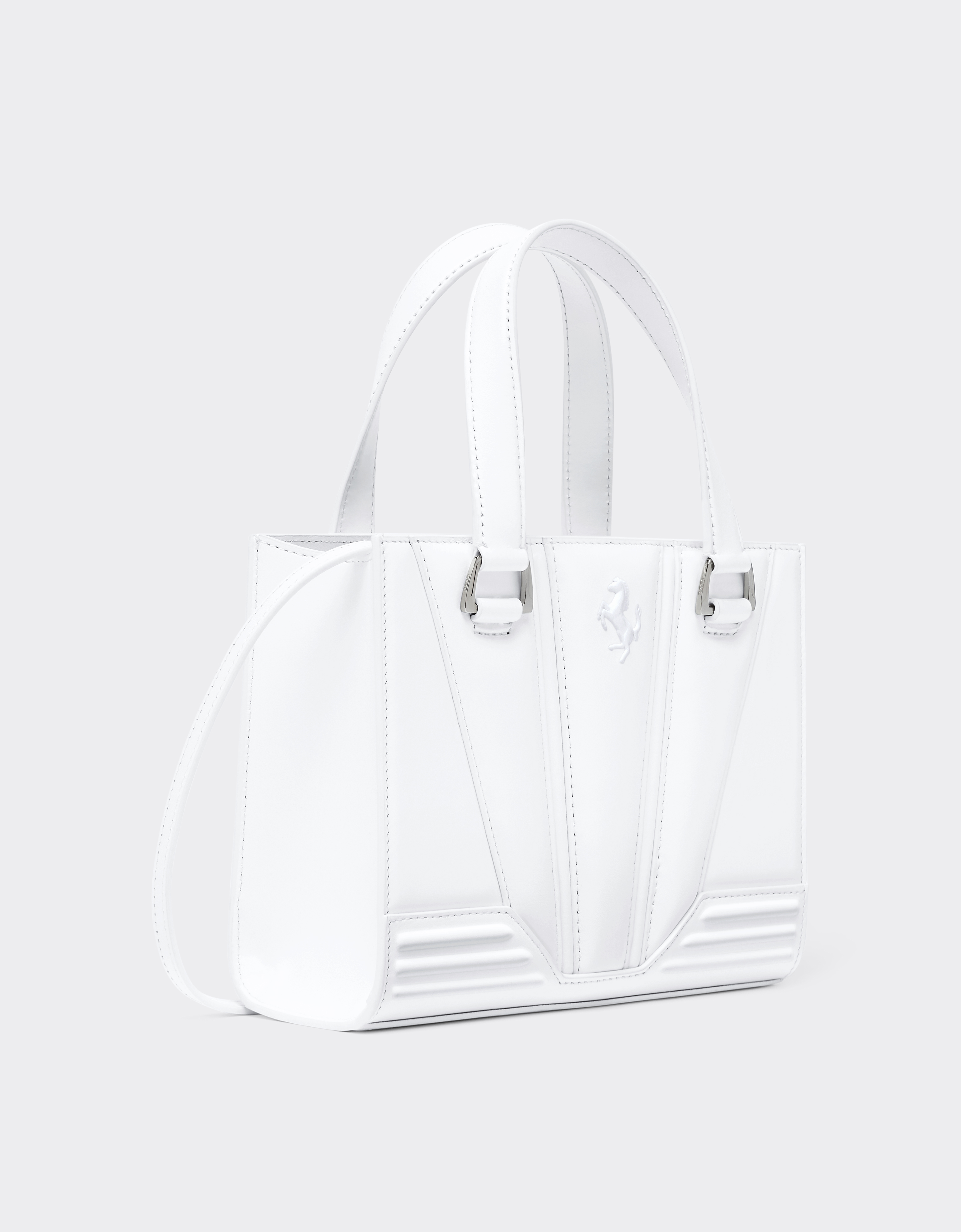 Ferrari Mini Tote Gt Bag In Leather With Prancing Horse Detail In Optical White