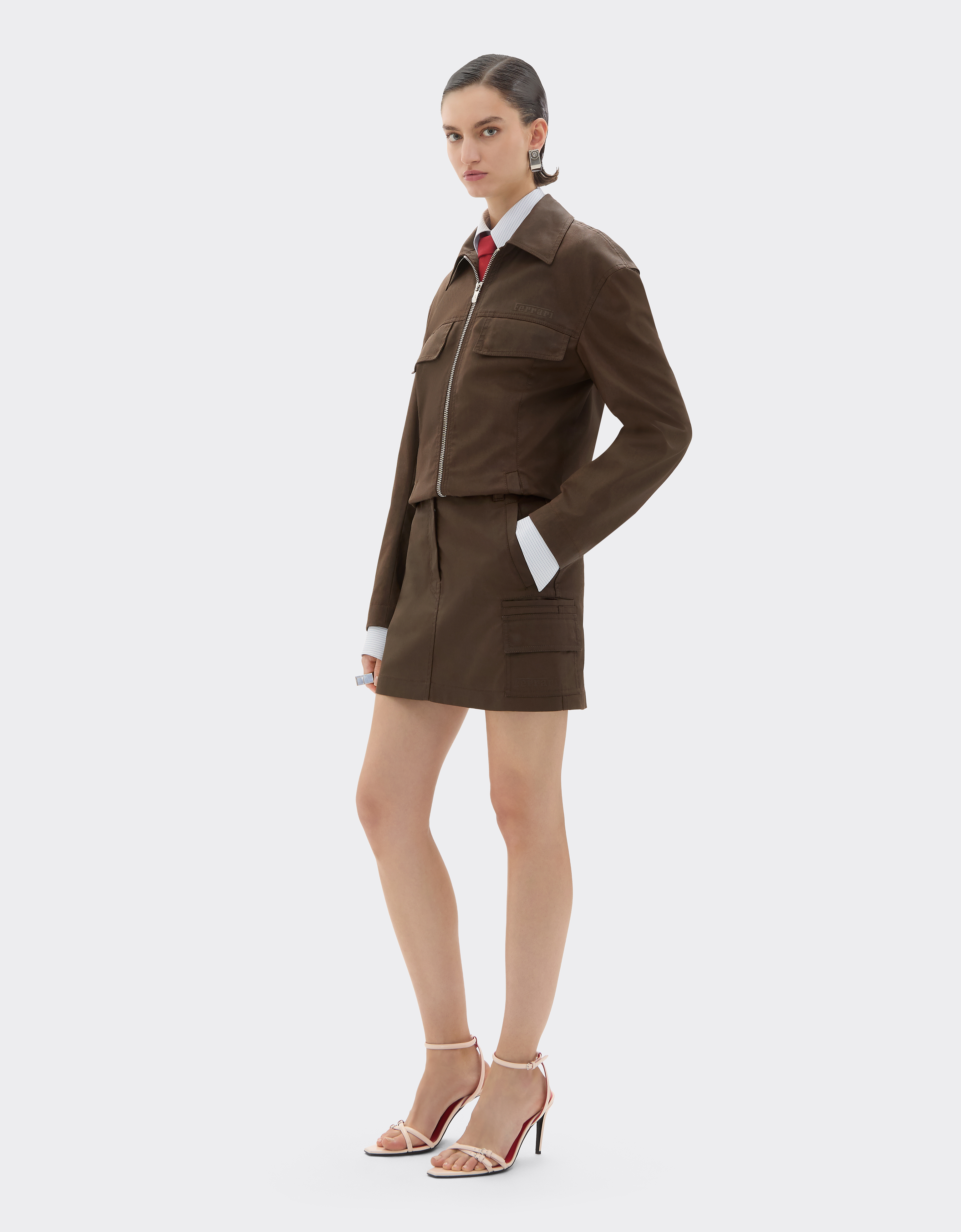 Ferrari Mini Skirt In Technical Gabardine With A Vintage Effect In Green