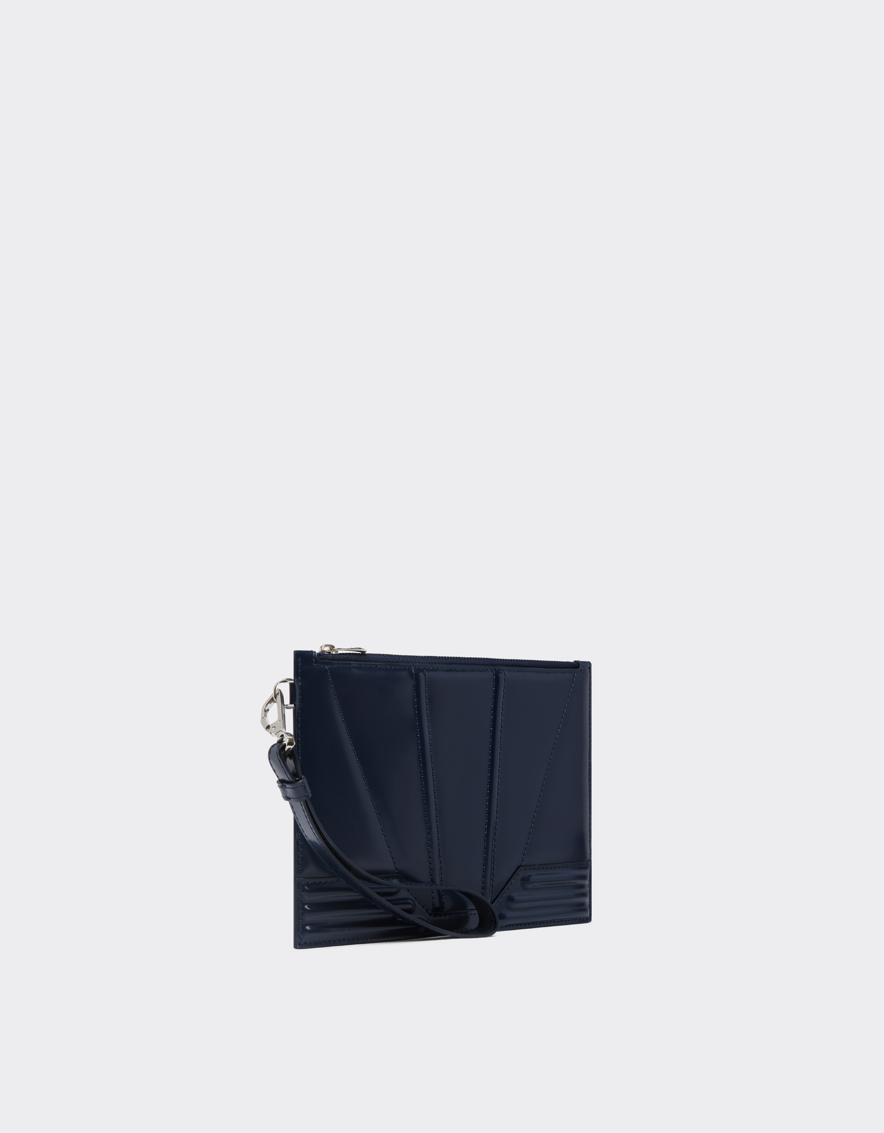 Ferrari Gt Pouch In Brushed Leather With Zip In Navy