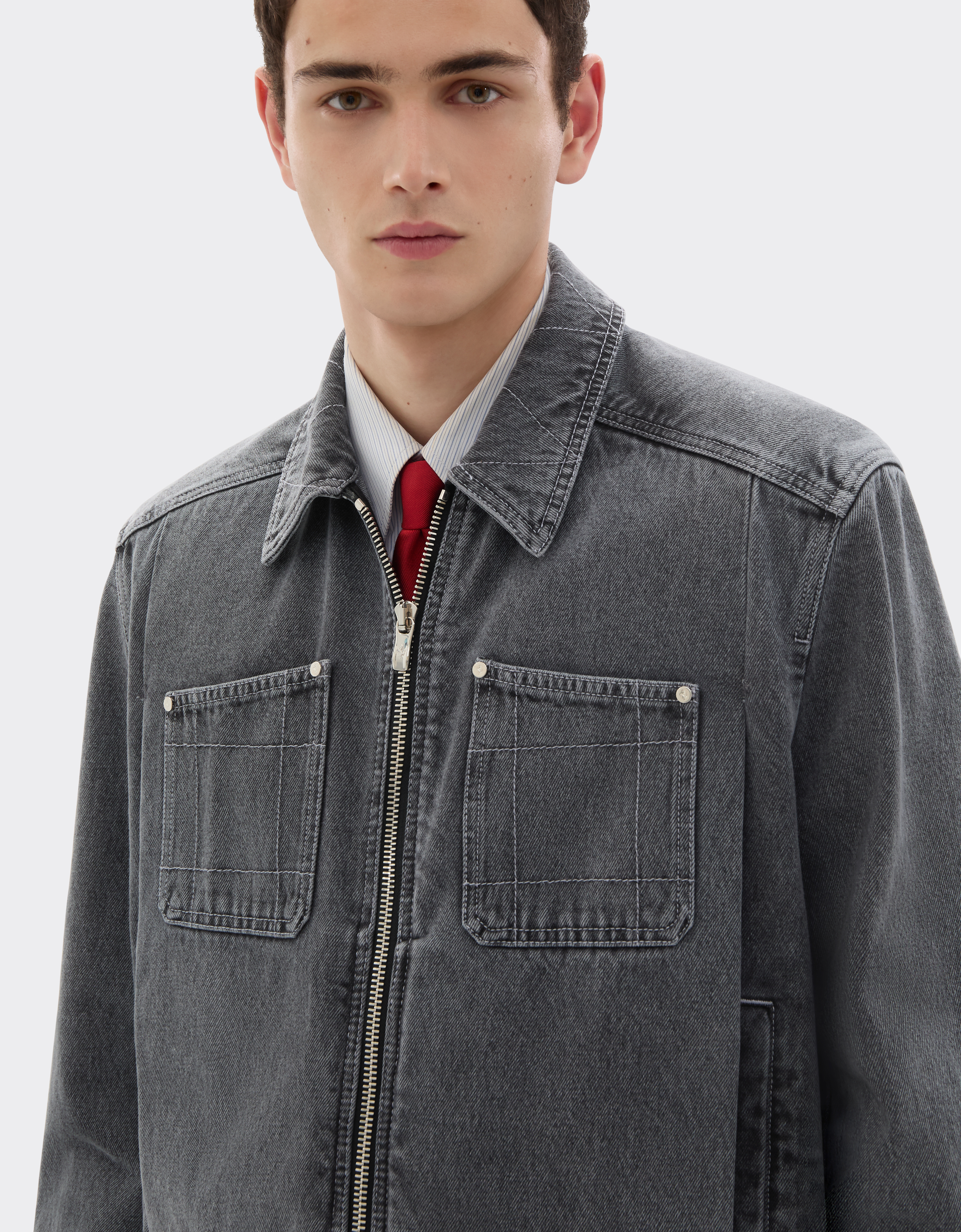 Ferrari Zip Fastening Chest Pockets Long Sleeve Top In Gray