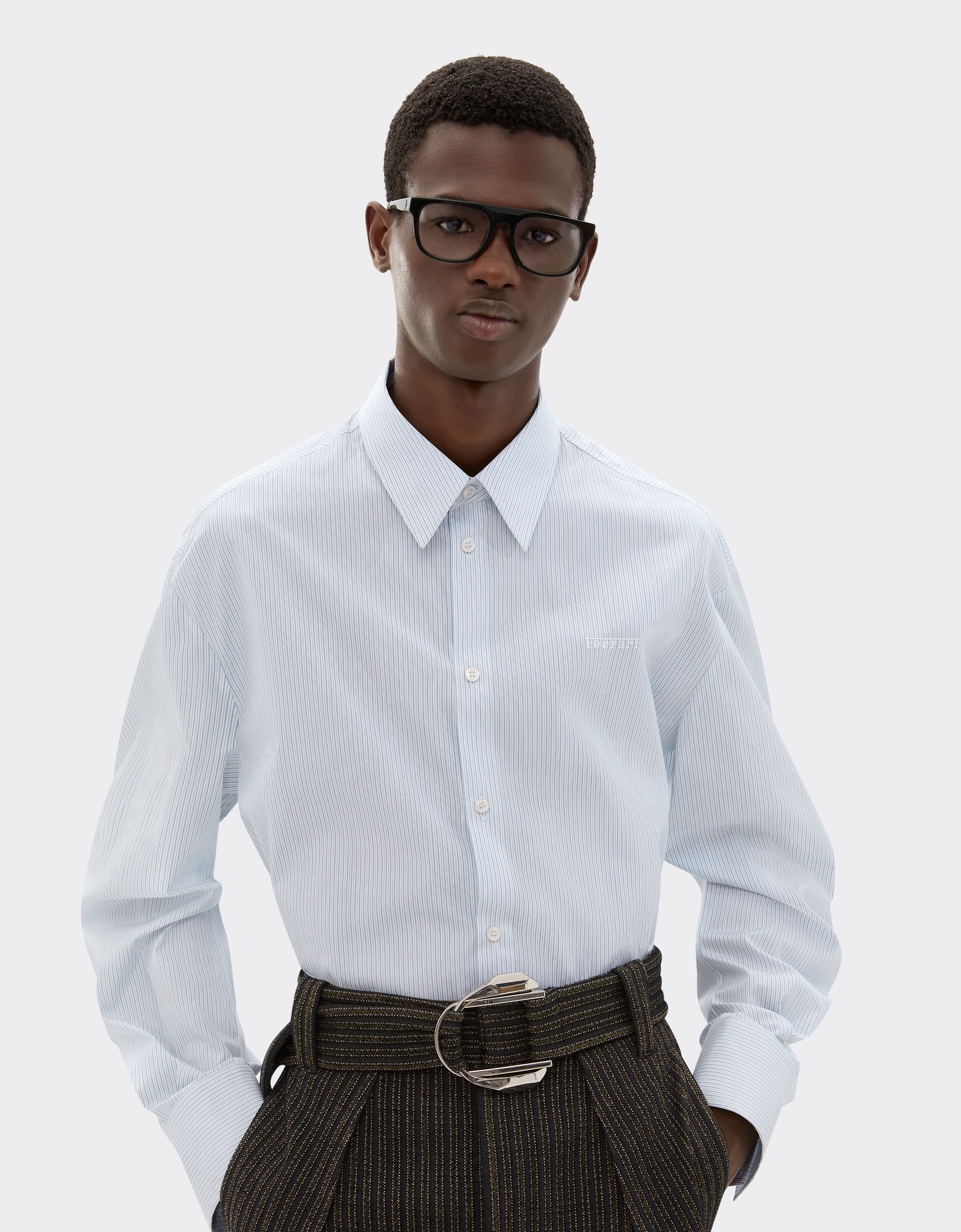 Ferrari Multistriped Cotton Shirt In White