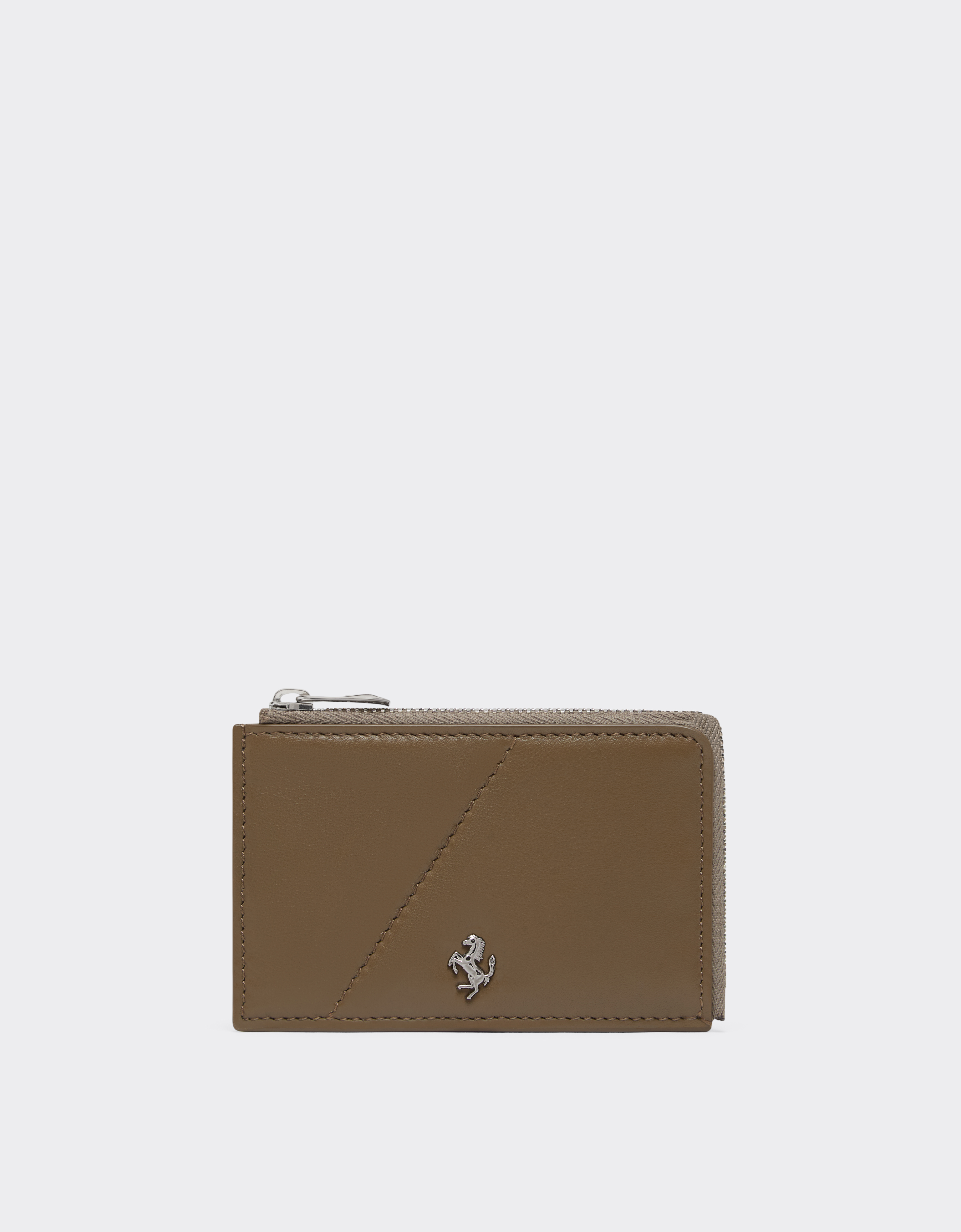 Ferrari Men's Khaki Green Leather Card Holder With Zip - Man Os
