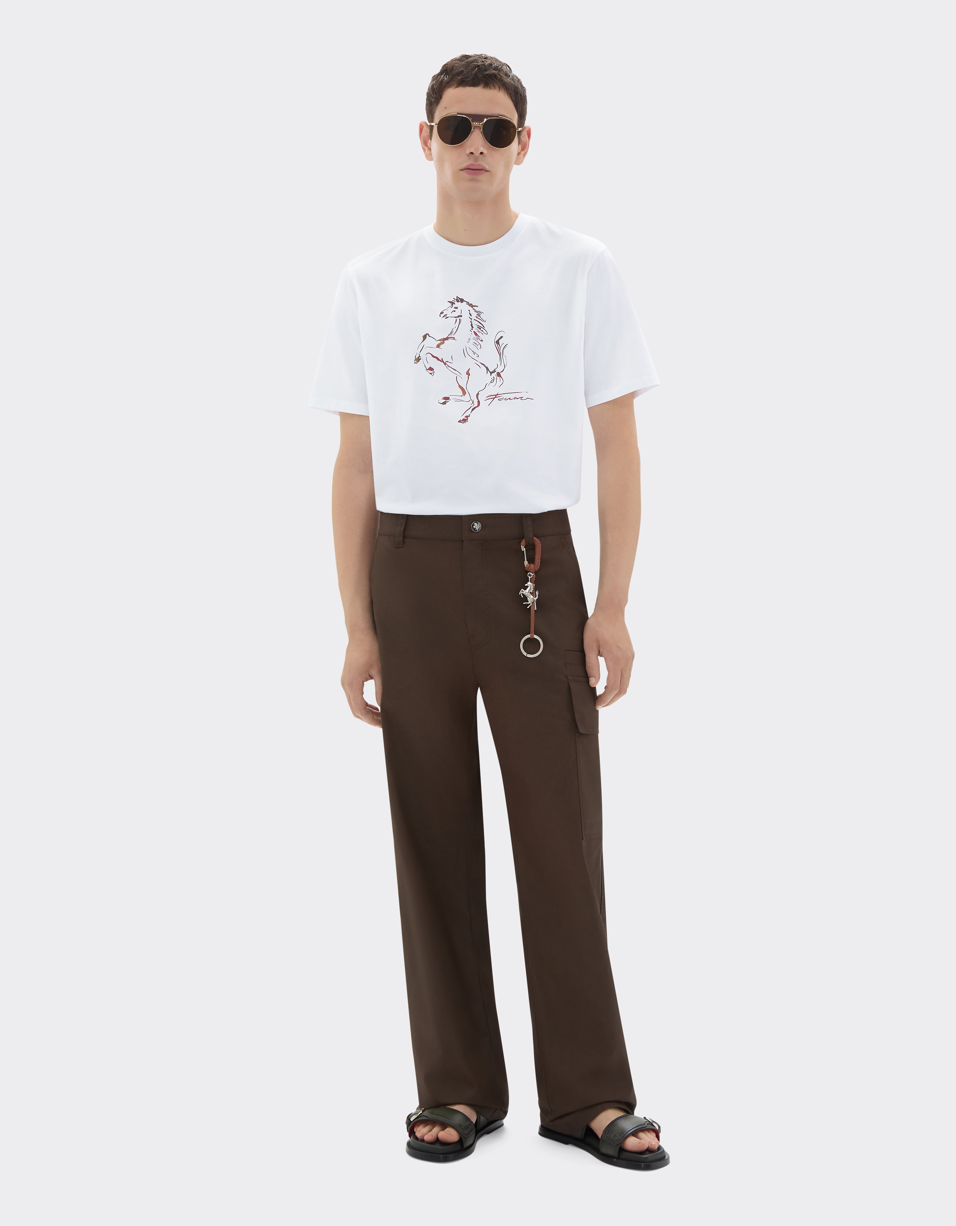 Ferrari Cotton T-shirt With Prancing Horse Print In White