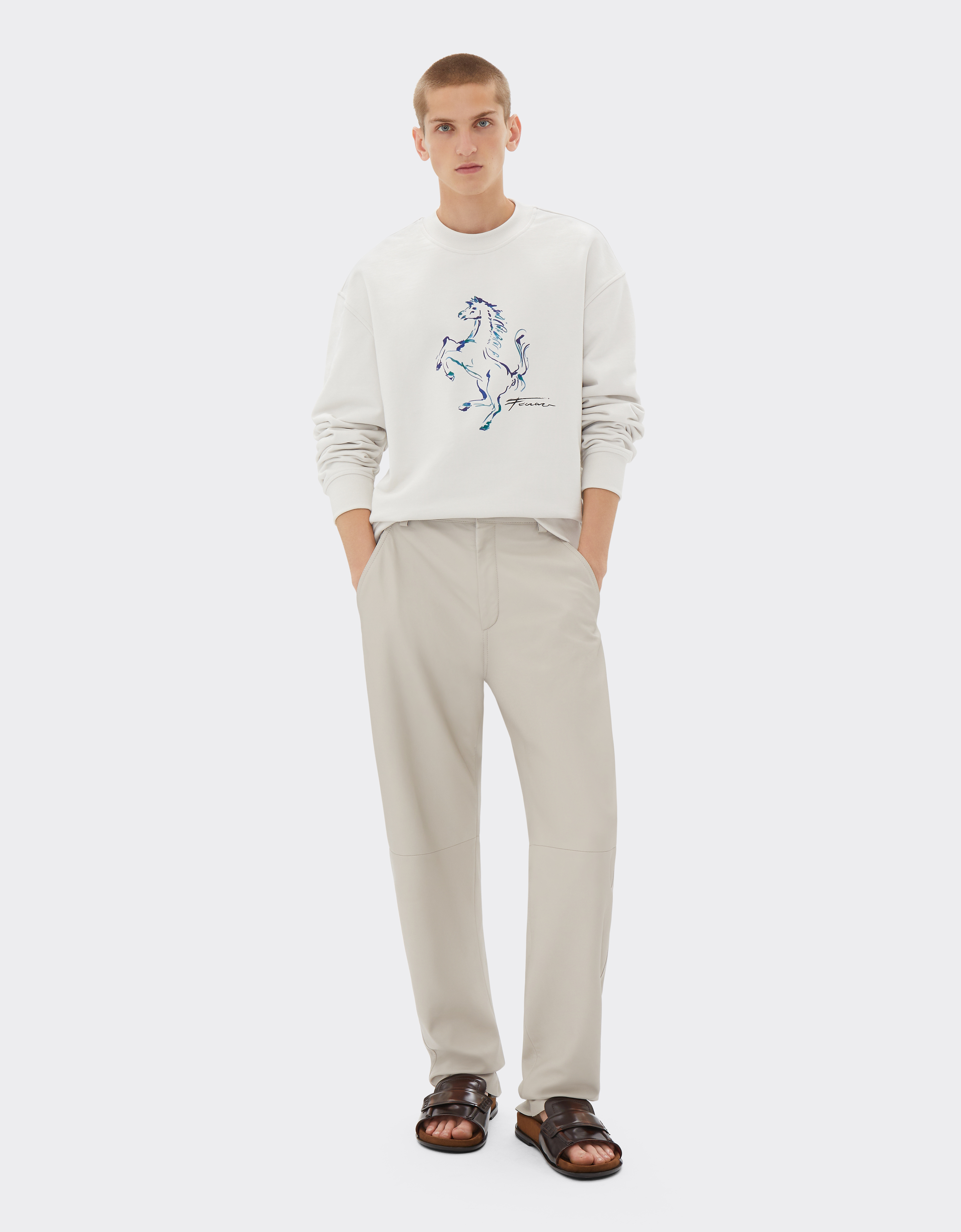 Ferrari Sweatshirt With Prancing Horse Graphic In Ecru