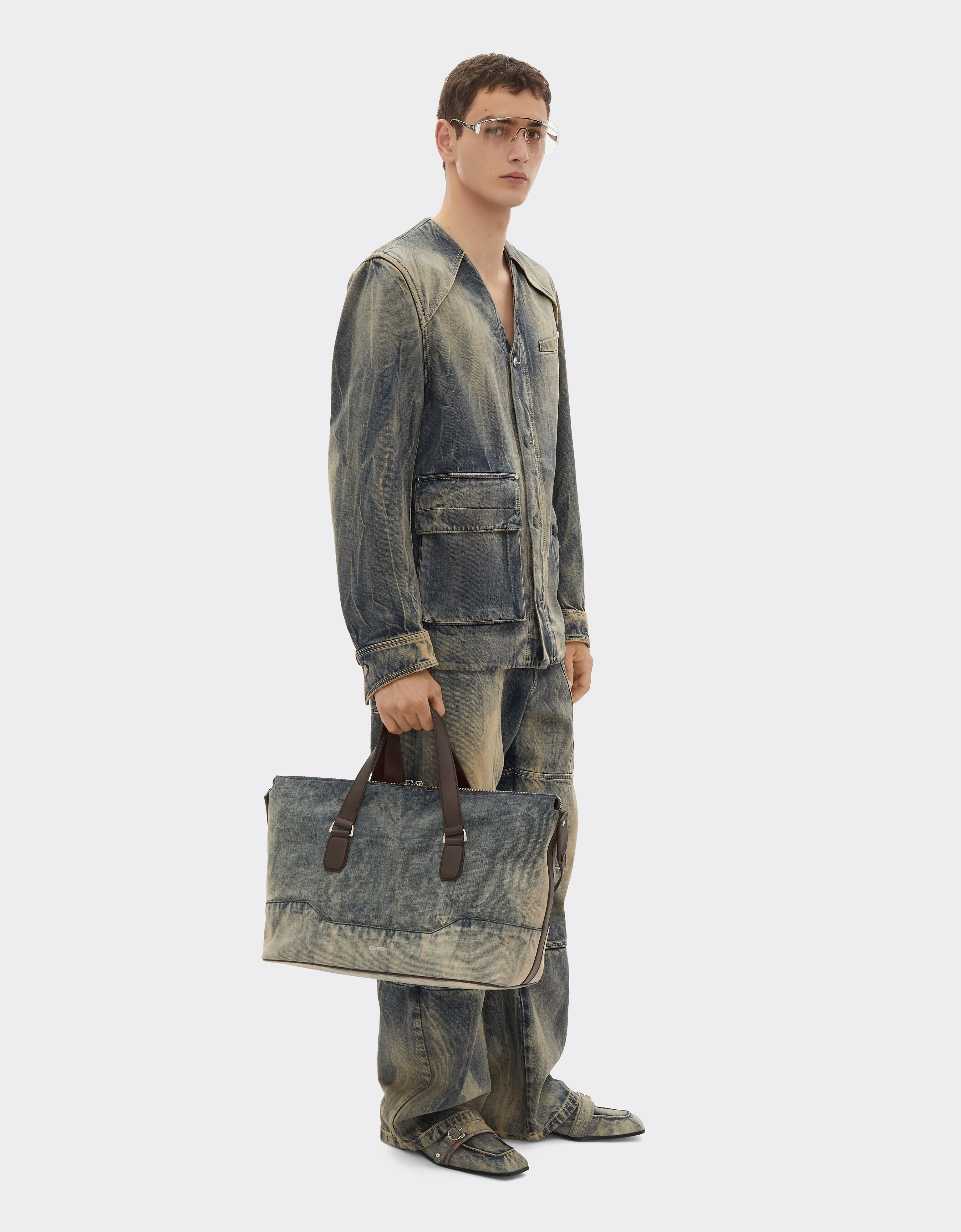  Ferrari Duffle Bag Aus Acidiertem Denim Und Leder - Male Reisetaschen Blu Denim Os 