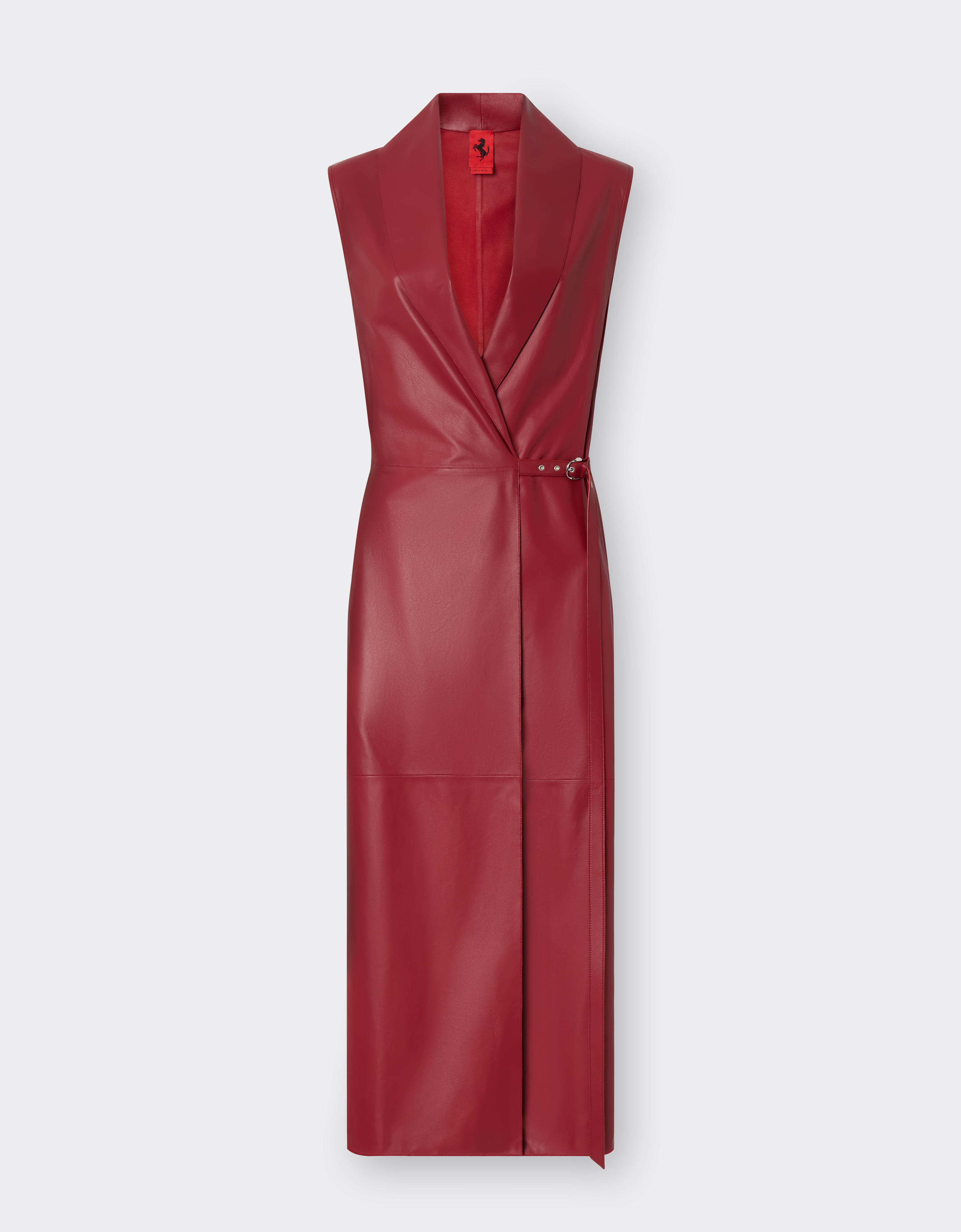 Ferrari Long Dress In Draped Nappa Leather In Maison Red